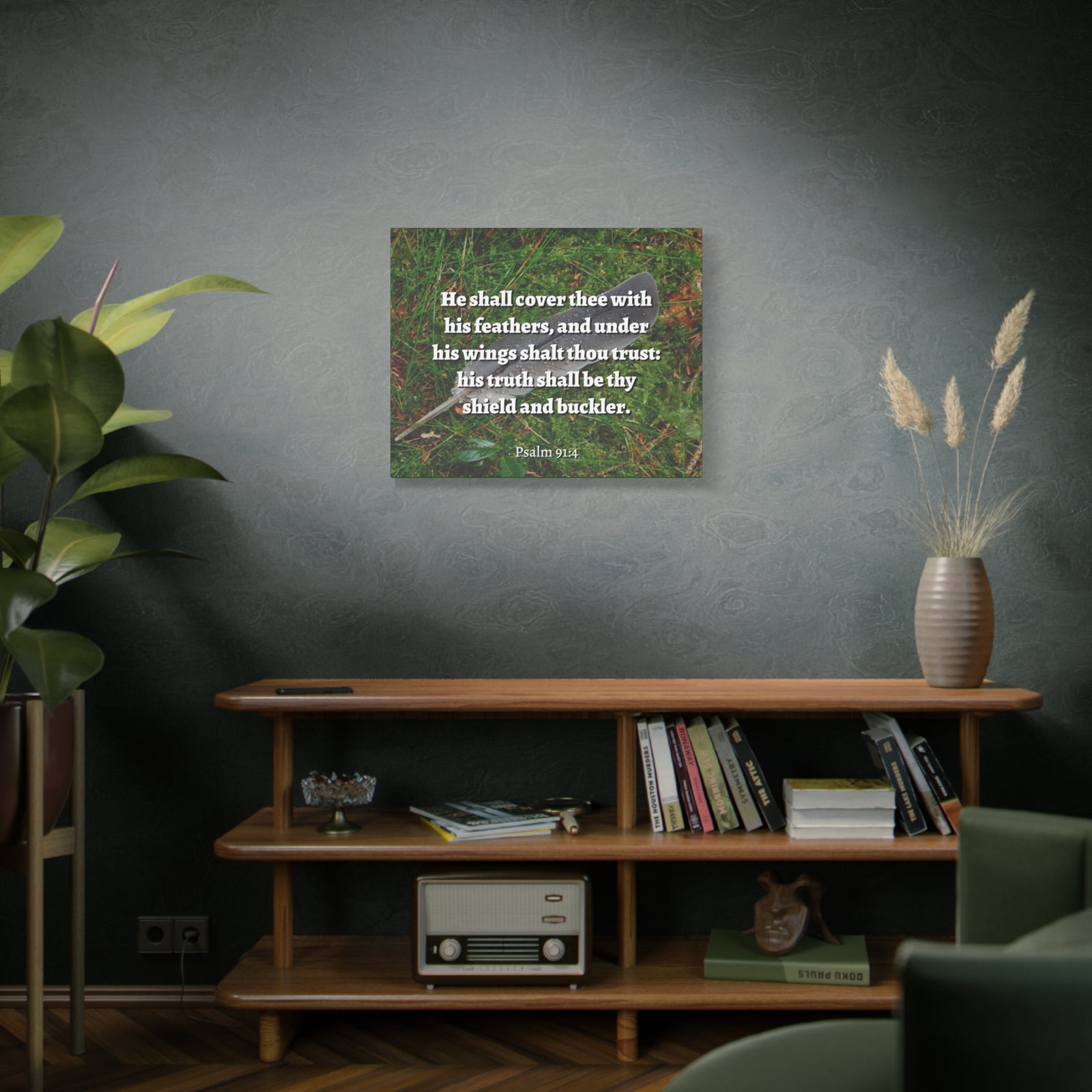 Scripture Canvas Shield And Buckler Psalms 91:4 Christian Wall Art Bible Verse Print Ready to Hang-Express Your Love Gifts