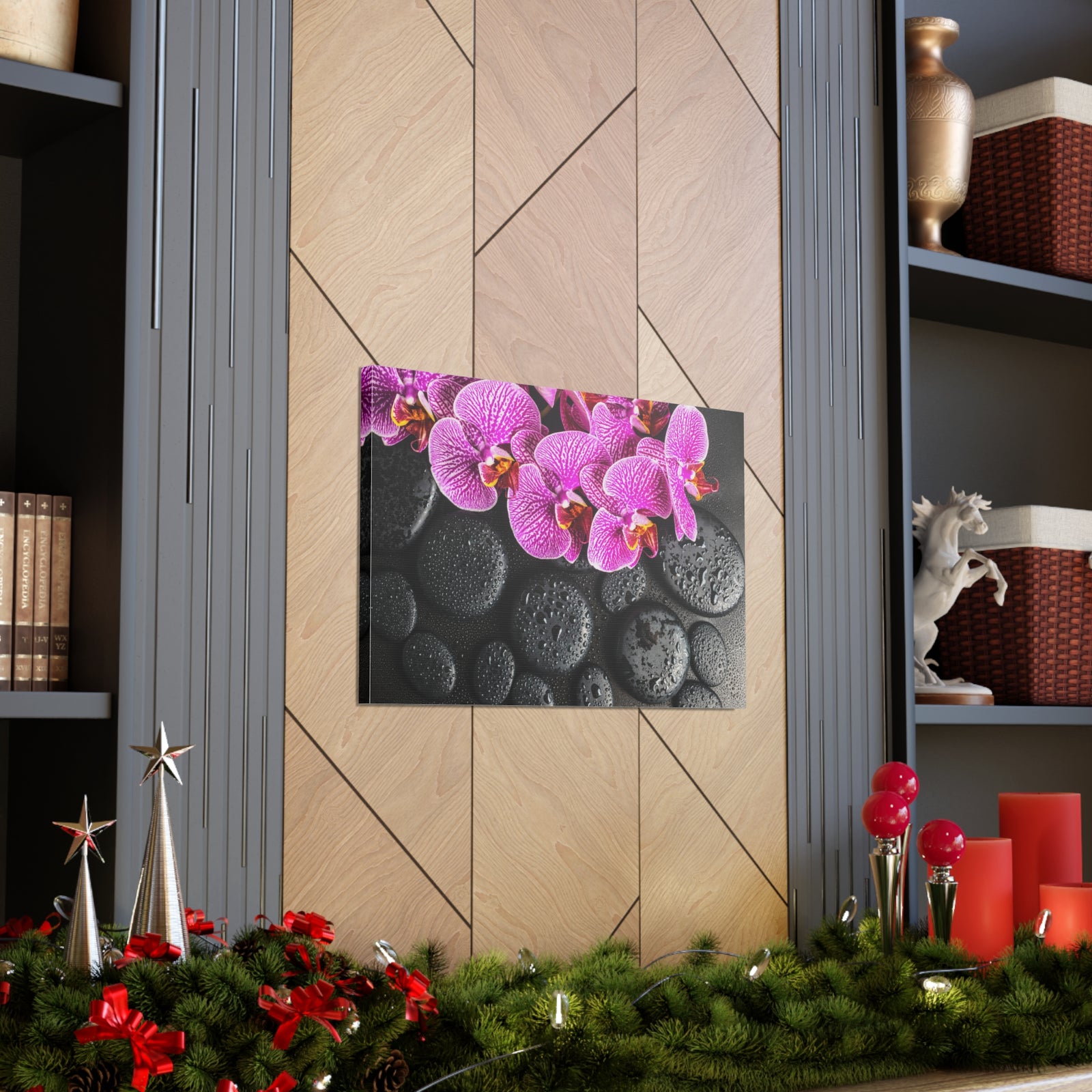 Violet Orchid on Stones Forest Floral Nature Photography Canvas Wall Art for Home Decor Ready-to-Hang-Express Your Love Gifts
