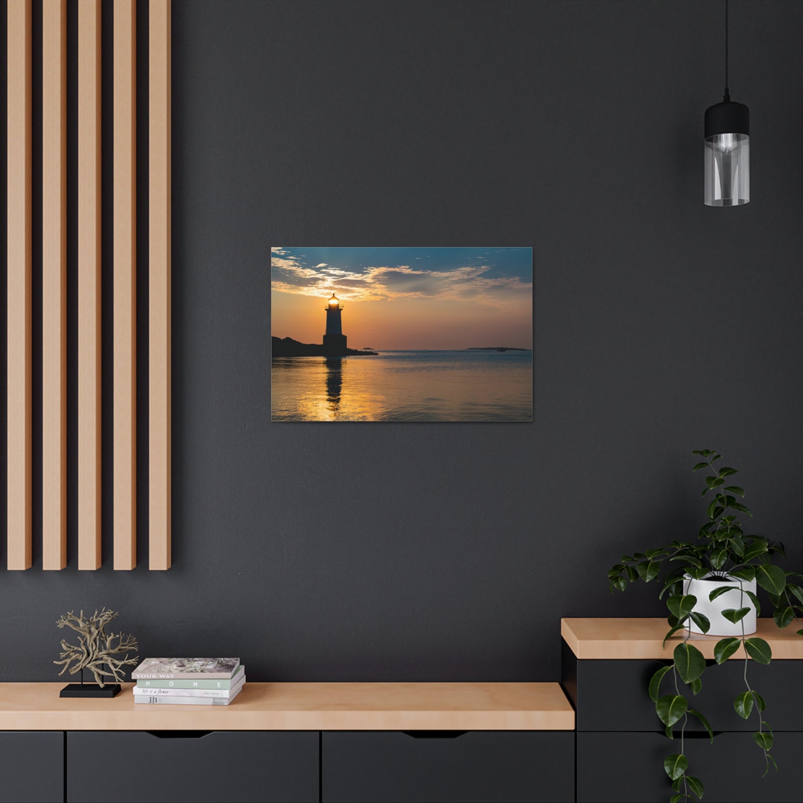 Lighthouse at Dawn Forest Floral Nature Photography Canvas Wall Art for Home Decor Ready-to-Hang-Express Your Love Gifts