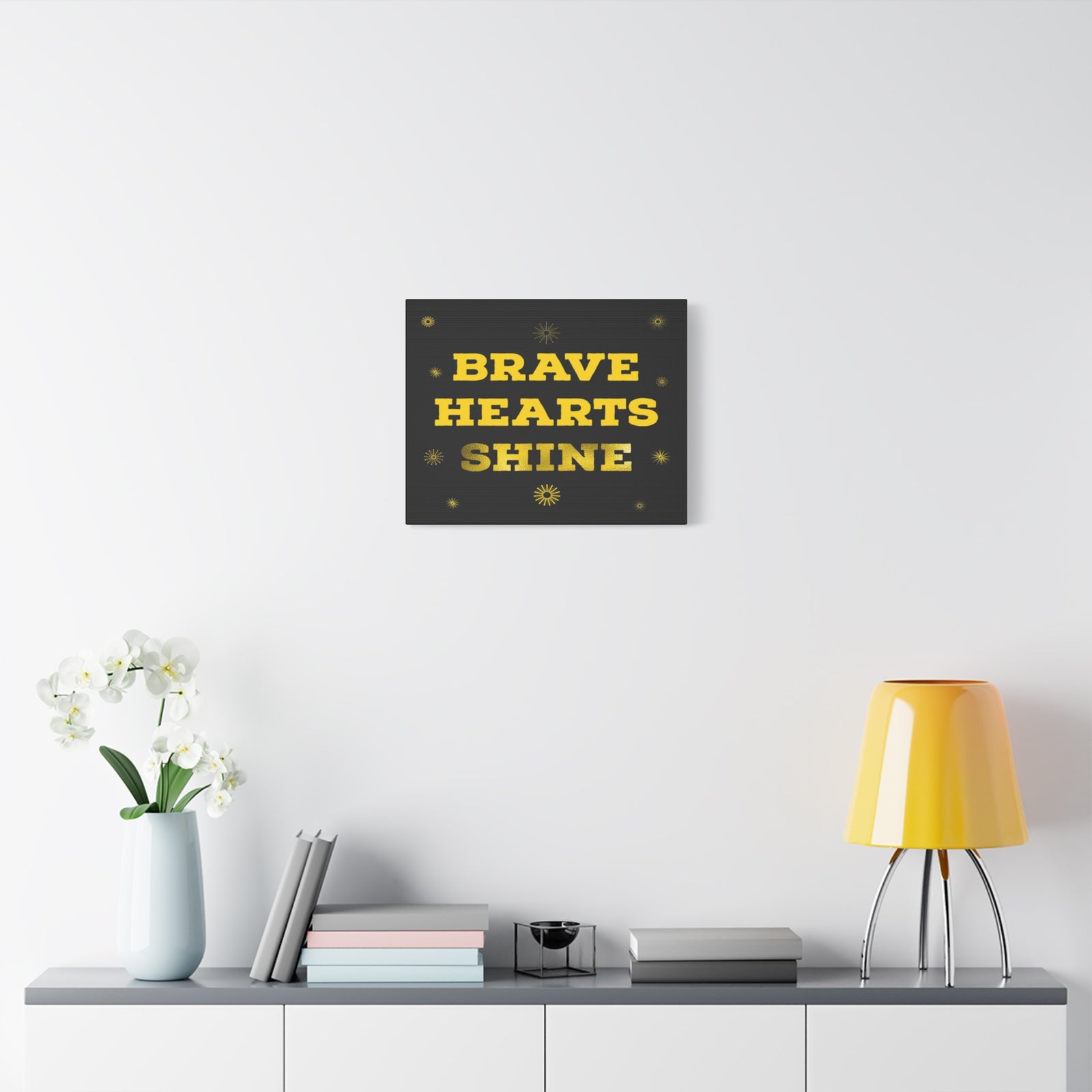 Brave Hearts Shine Inspirational Motivational Quote Canvas Wall Art for Home Decor Ready-to-Hang-Express Your Love Gifts