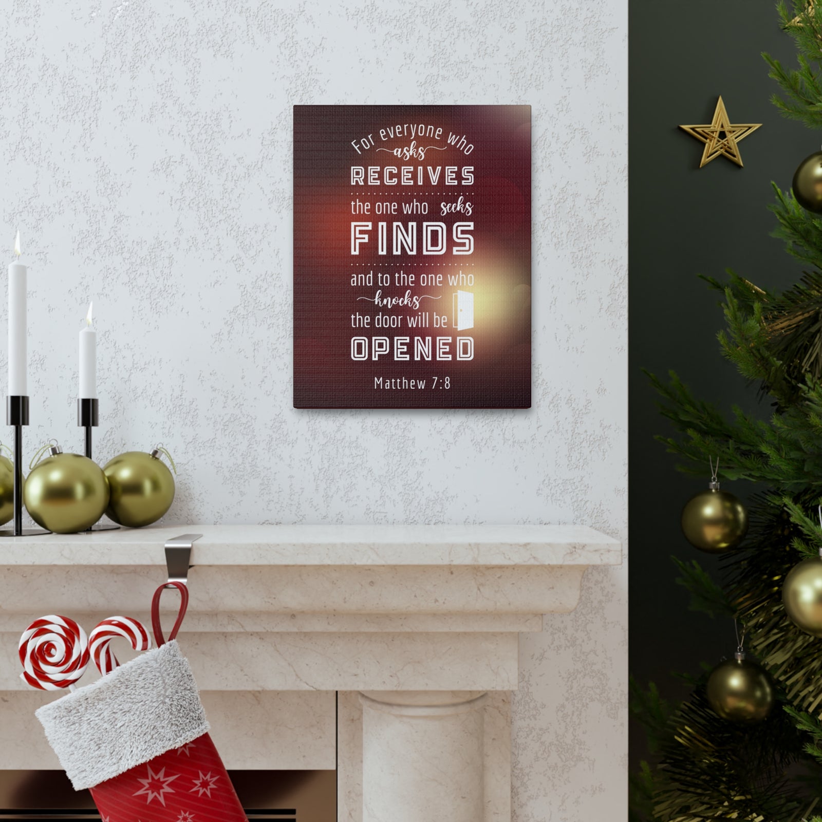 Scripture Canvas The Door Will Be Opened Matthew 7:8 Wall Art Bible Verse Print Ready to Hang-Express Your Love Gifts