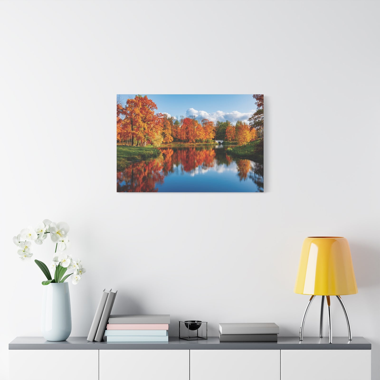 Autumn Fall Forest Orange Leaves Lake Nature Wilderness Photography Canvas Wall Art for Home Decor Ready-to-Hang-Express Your Love Gifts
