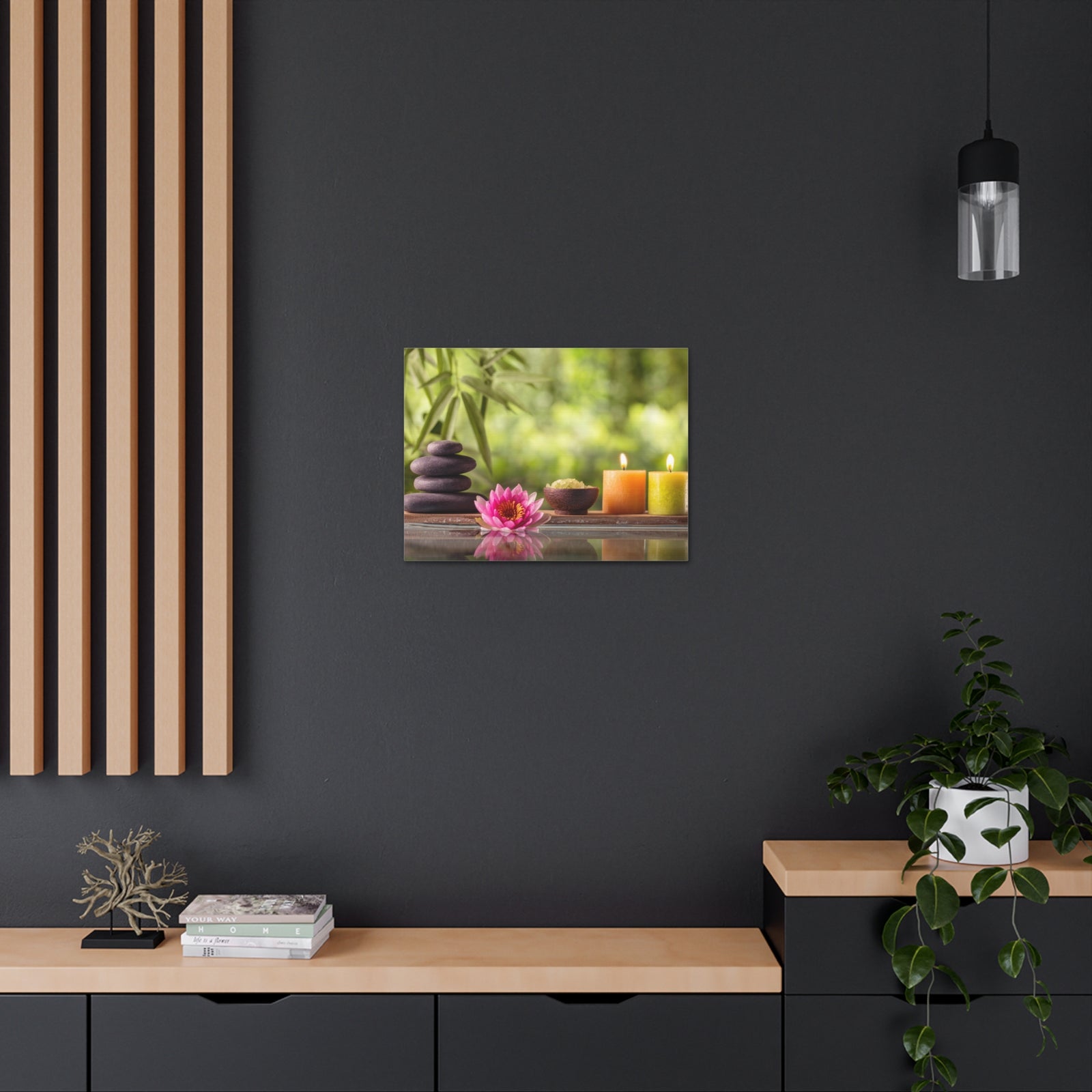 Zen Stone and Salt Forest Floral Nature Photography Canvas Wall Art for Home Decor Ready-to-Hang-Express Your Love Gifts