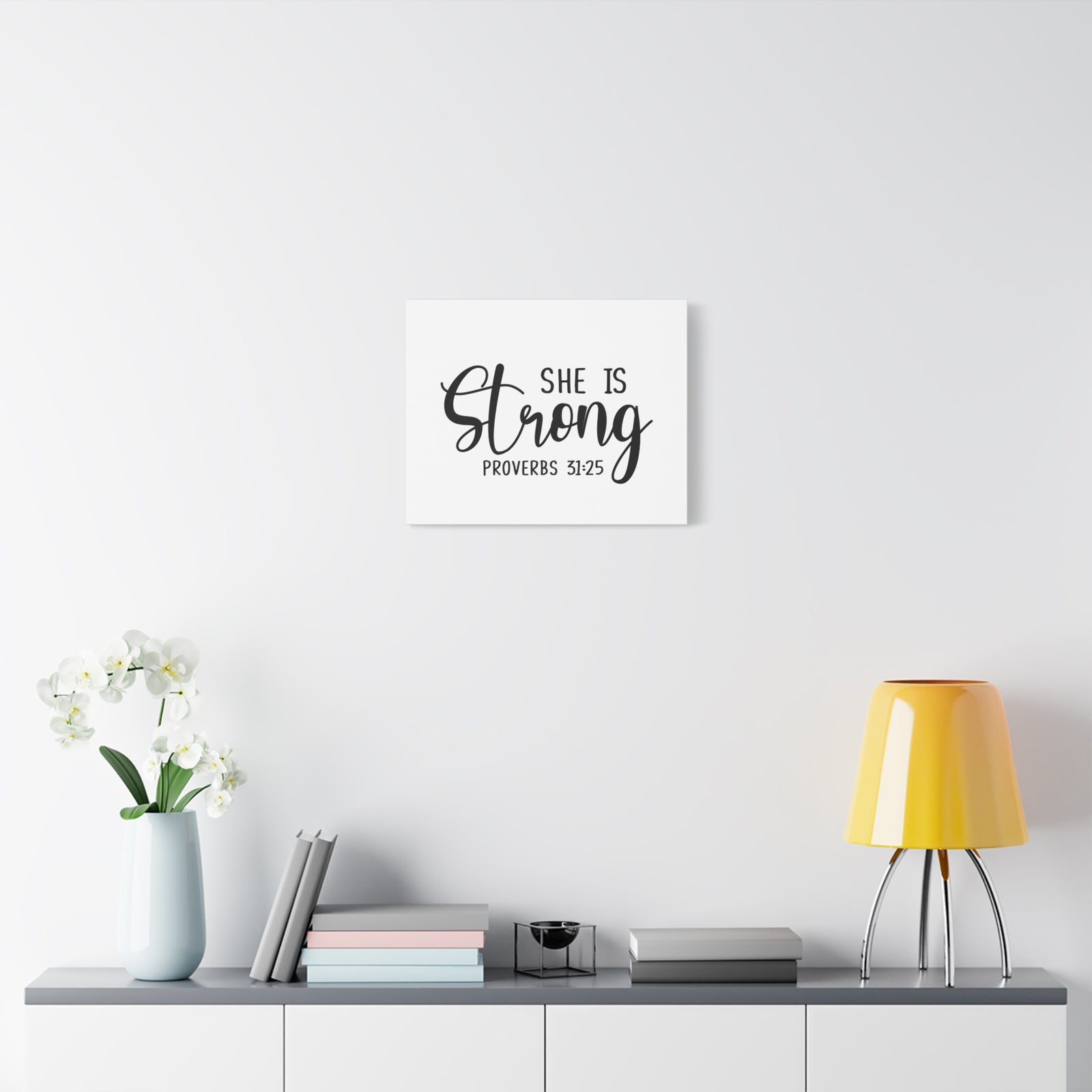 Scripture Canvas She Is Strong Proverbs 31:25 Christian Wall Art Bible Verse Print Ready to Hang-Express Your Love Gifts