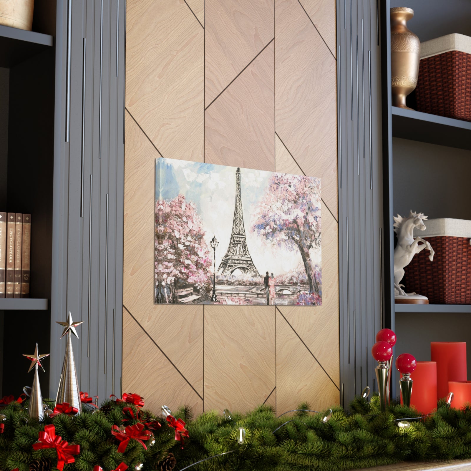Pink Couple Eiffel Tower France Canvas Artwork High-Quality Breathtaking French City for Home Decor Ready to Hang-Express Your Love Gifts