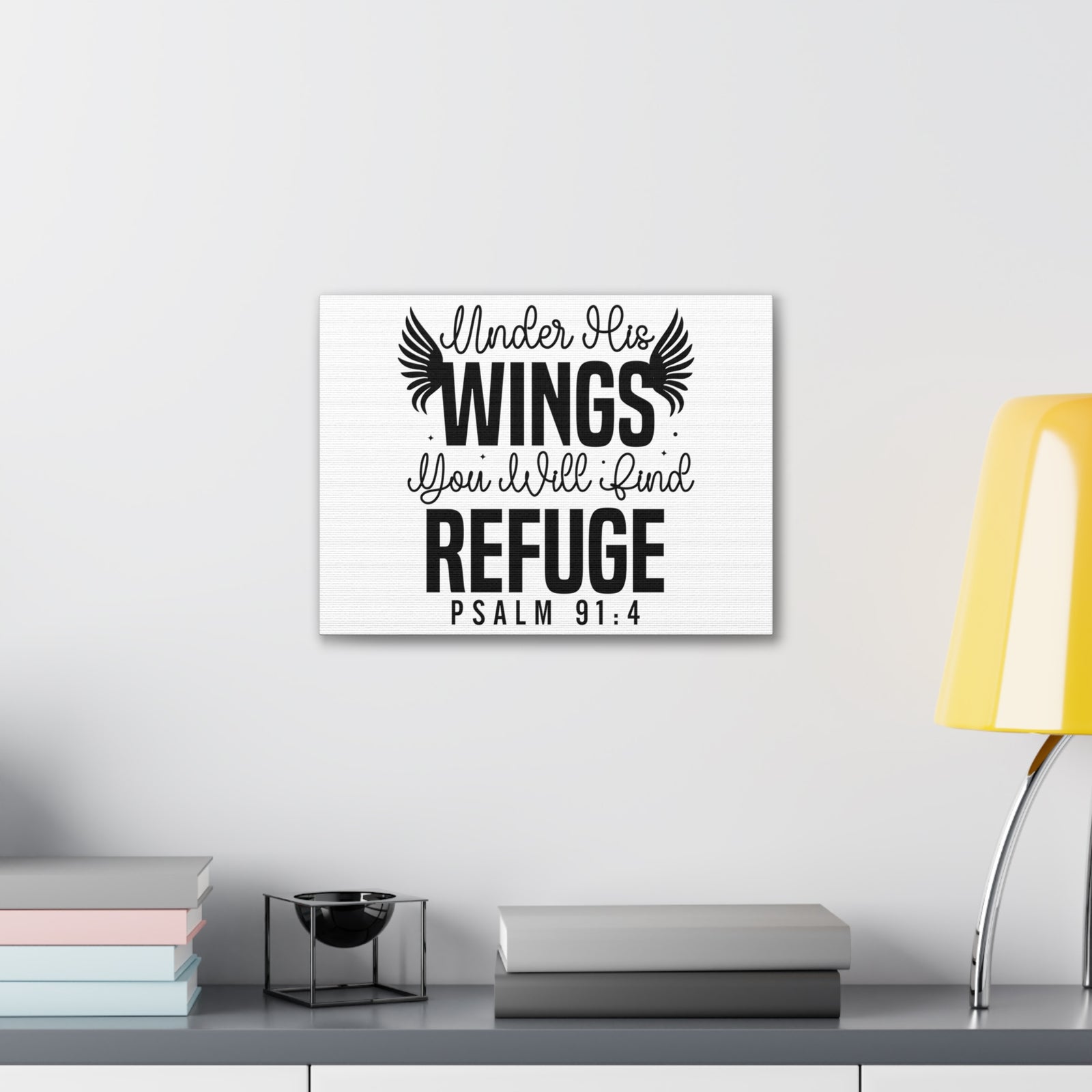 Scripture Walls Psalm 91:4 Under His Wings Bible Verse Canvas Christian Wall Art Ready to Hang Unframed-Express Your Love Gifts