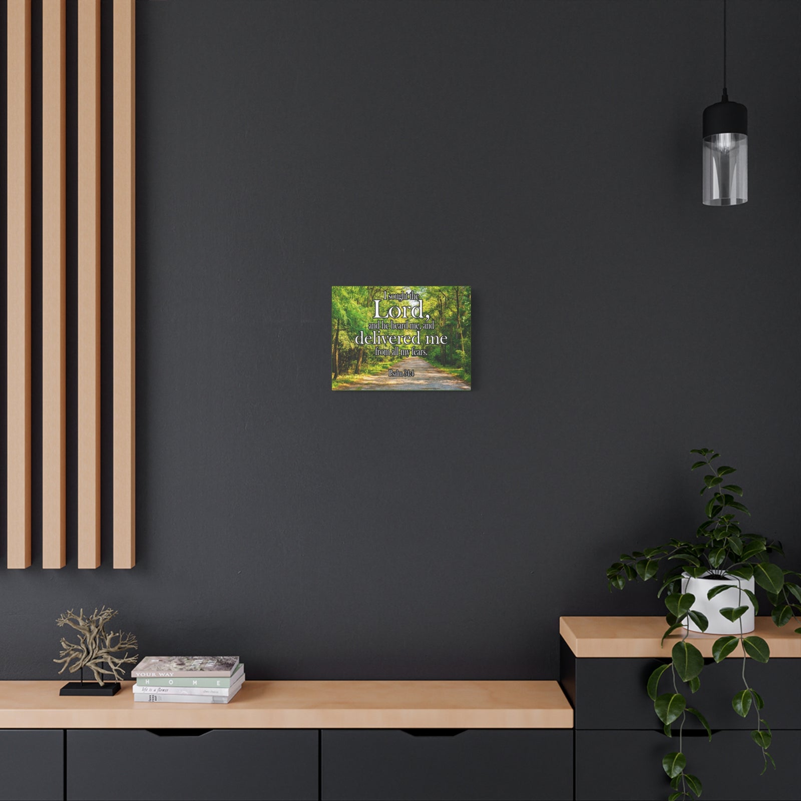 Scripture Canvas Lord Delivered Me Psalm 34:4 Christian Wall Art Bible Verse Print Ready to Hang-Express Your Love Gifts