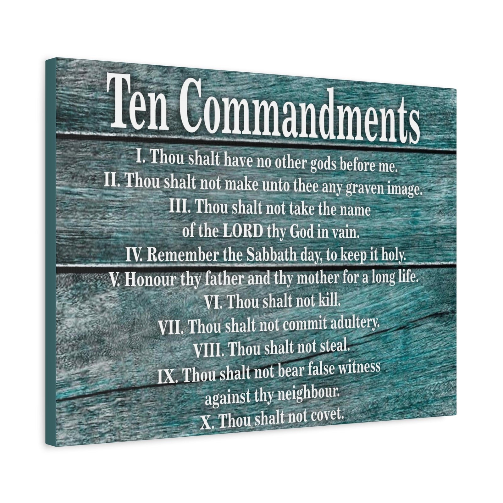 Scripture Canvas Ten Commandments Blue Wood Christian Wall Art Print Ready to Hang-Express Your Love Gifts