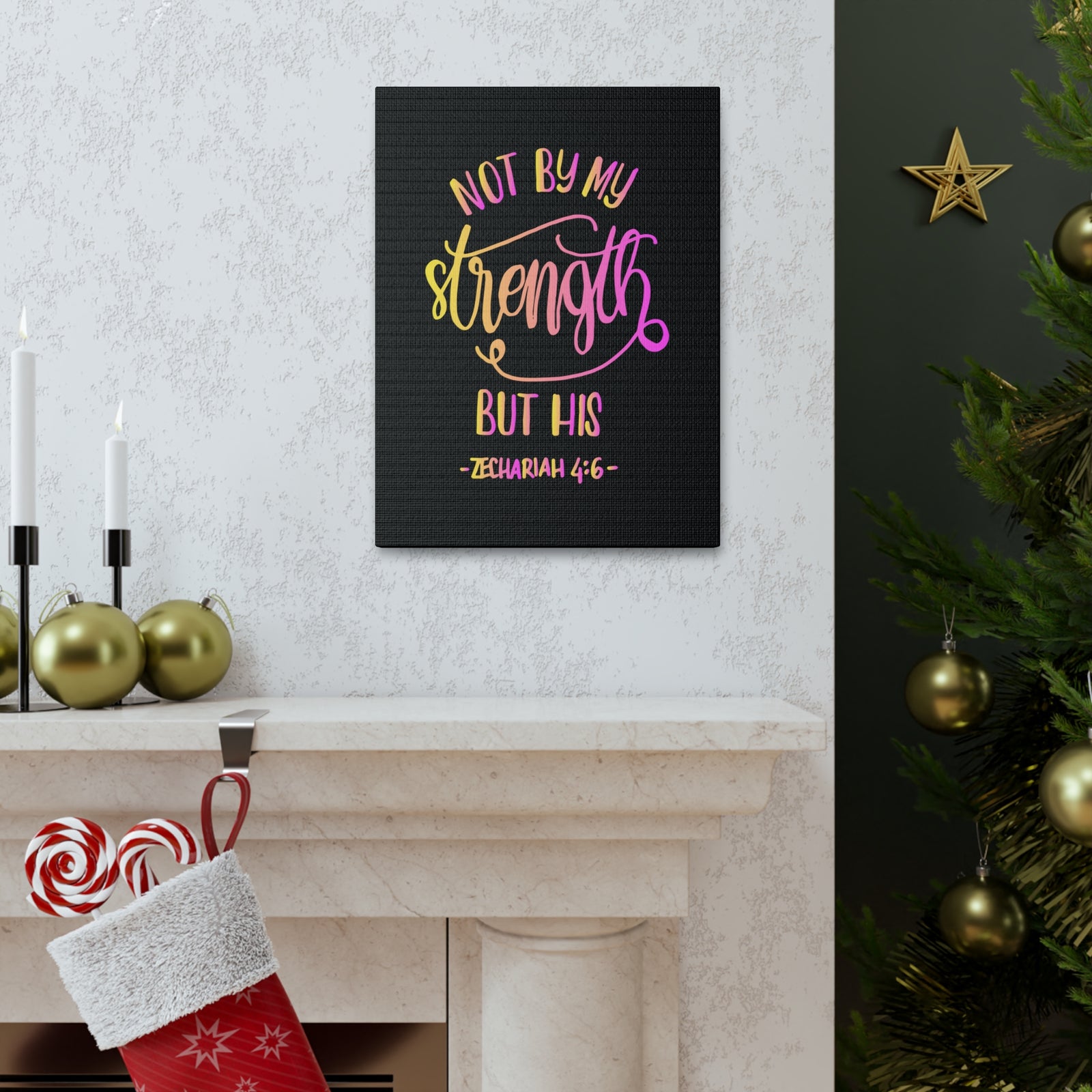 Scripture Canvas Not By My Strength But His Zechariah 4:6 Christian Wall Art Bible Verse Print Ready To Hang-Express Your Love Gifts