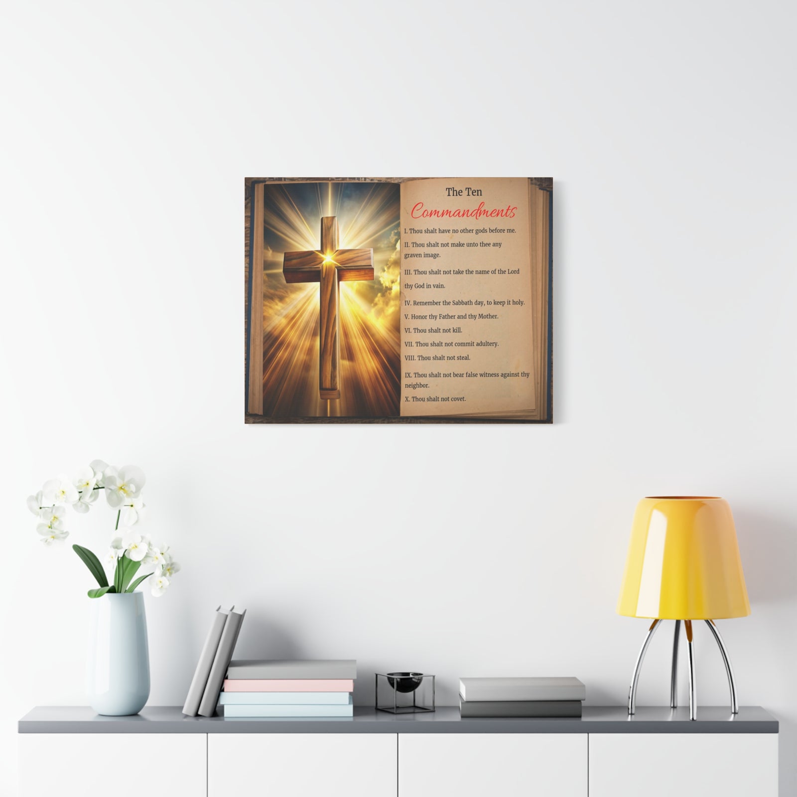 Scripture Walls The Ten Commandments Open Book Cross Bible Canvas Christian Wall Art Ready to Hang Unframed-Express Your Love Gifts