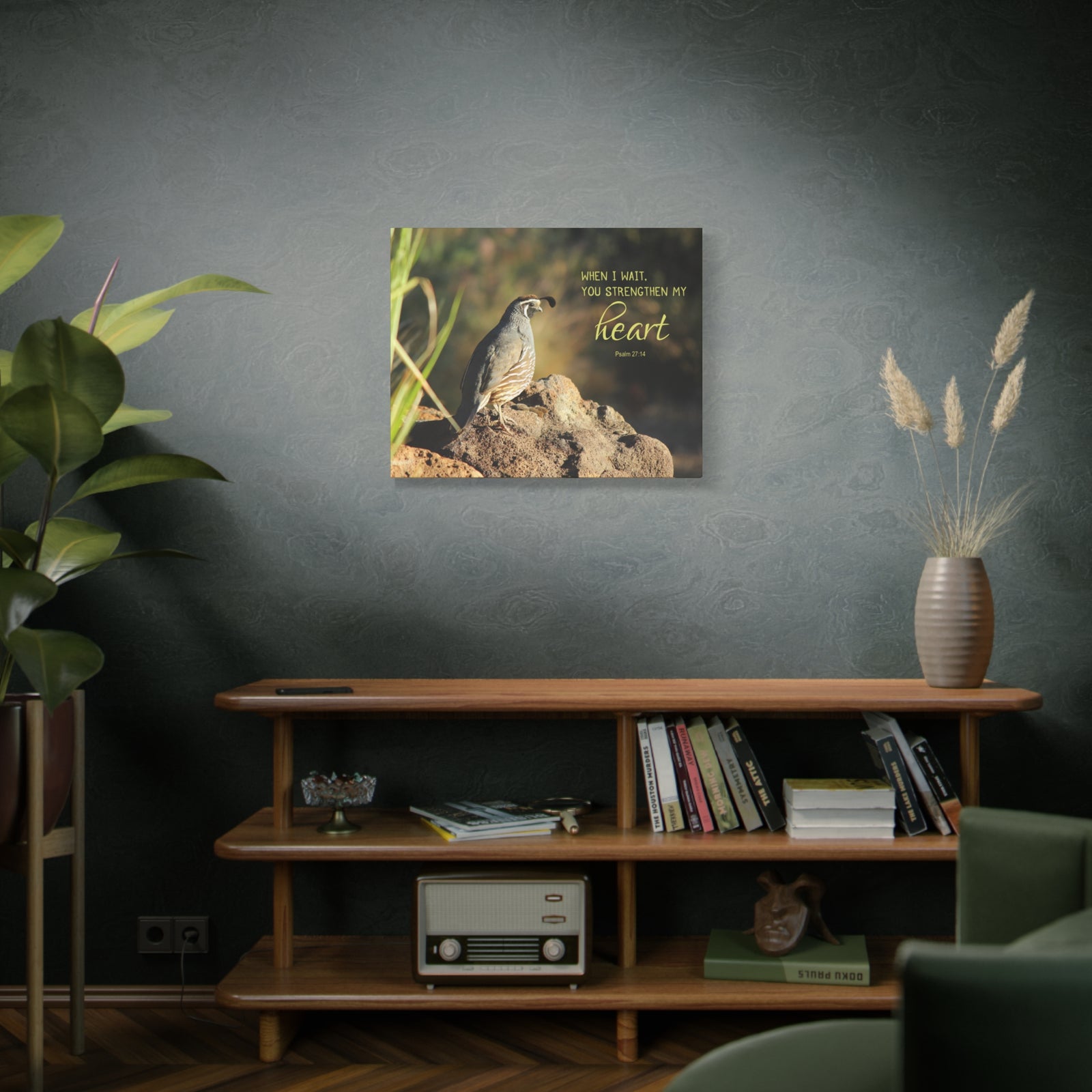 Scripture Walls Strengthen My Heart Psalm 27:14 Bird Bible Verse Canvas Christian Wall Art Ready to Hang-Express Your Love Gifts