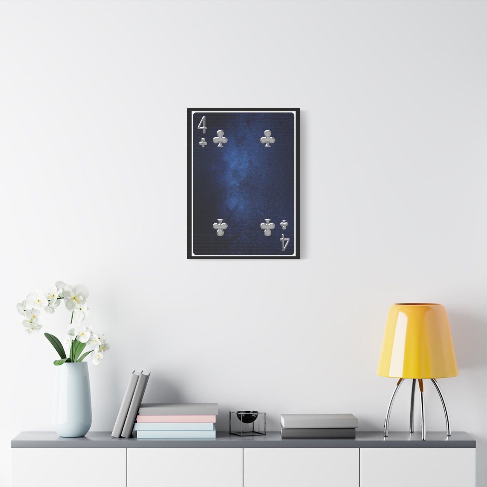 Four Of Clubs Space Background Playing Card Canvas Wall Art for Home Decor Ready-to-Hang-Express Your Love Gifts