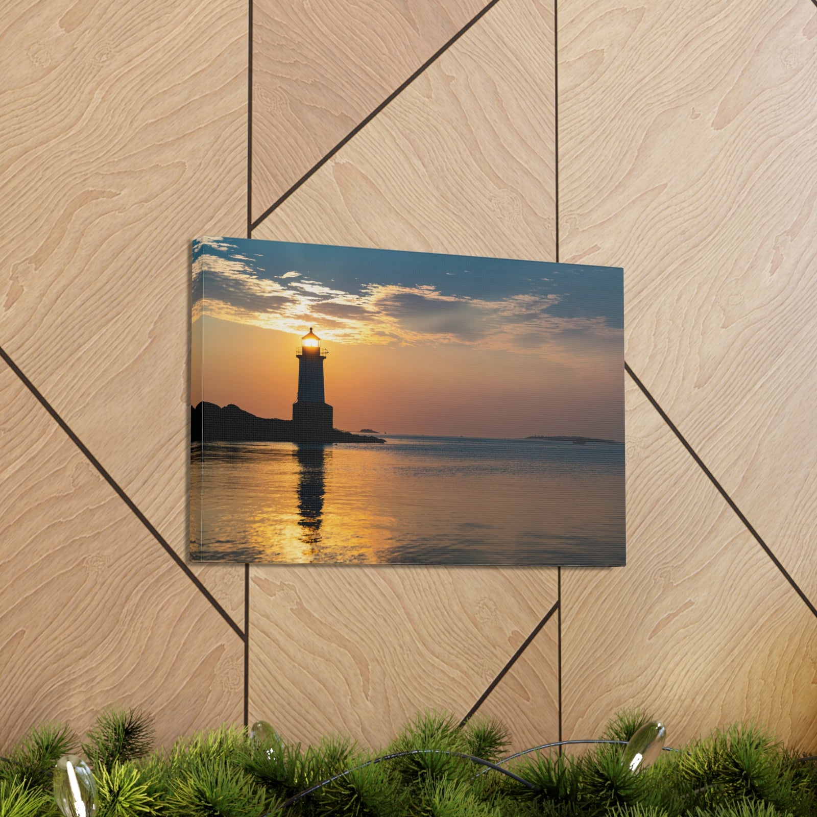 Lighthouse at Dawn Forest Floral Nature Photography Canvas Wall Art for Home Decor Ready-to-Hang-Express Your Love Gifts