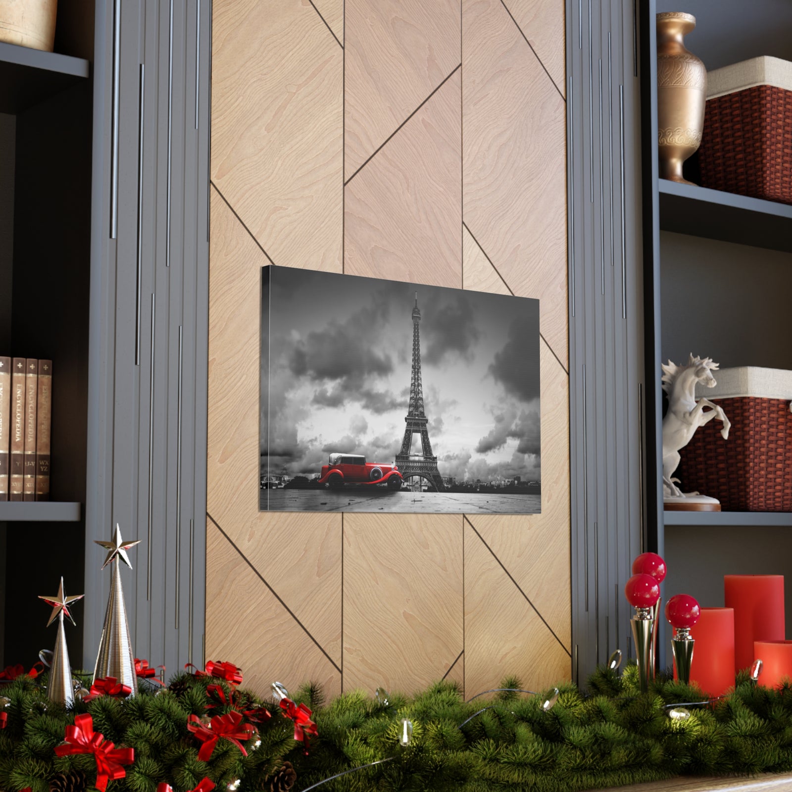 Eiffel Tower And Red Retro Car, France Canvas Artwork High-Quality Breathtaking French City for Home Decor Ready to Hang -Express Your Love Gifts
