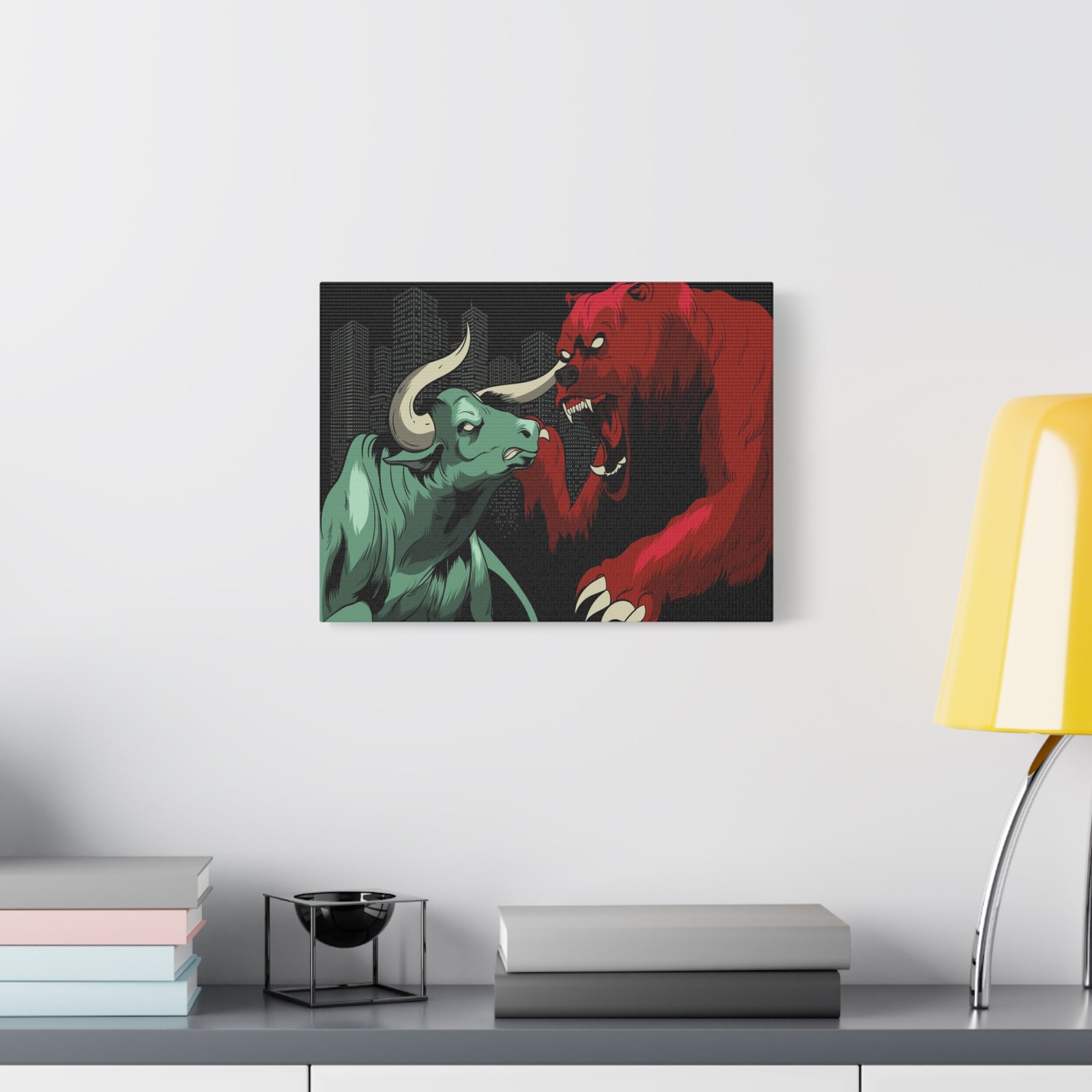 Stock Market Wall Art Bull vs Bear Battling for Wealth Wall Street Trading Art Canvas-Express Your Love Gifts