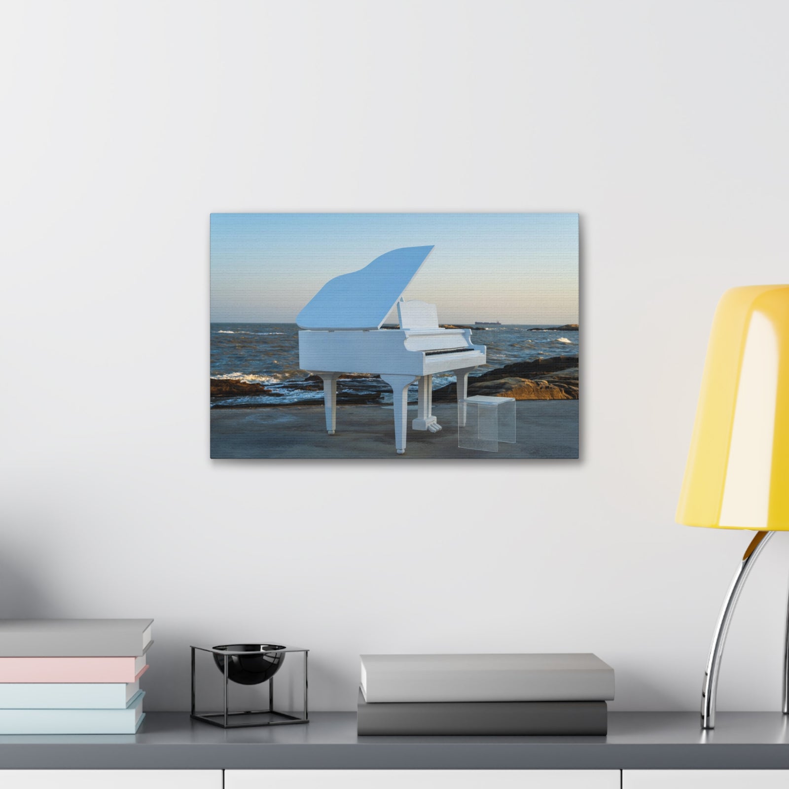 Piano White On Beach Music Lover's Delight Piano Keyboard Canvas Wall Art for Home Decor Ready-to-Hang-Express Your Love Gifts