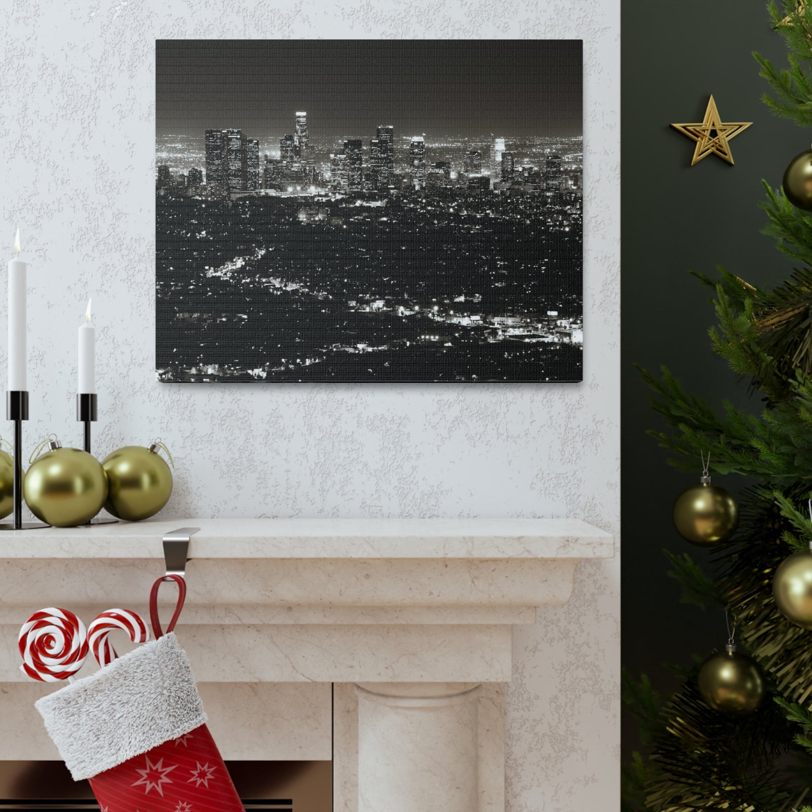 Los Angeles Black And White Skyline Canvas Artwork High-Quality Breathtaking Stunning Cityscape for Home Decor Ready to Hang-Express Your Love Gifts