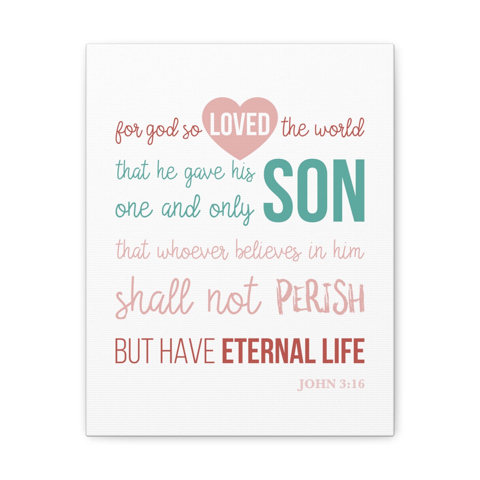 Scripture Canvas For God So Love John 3:16 Christian Wall Art Bible Verse Print Ready To Hang-Express Your Love Gifts