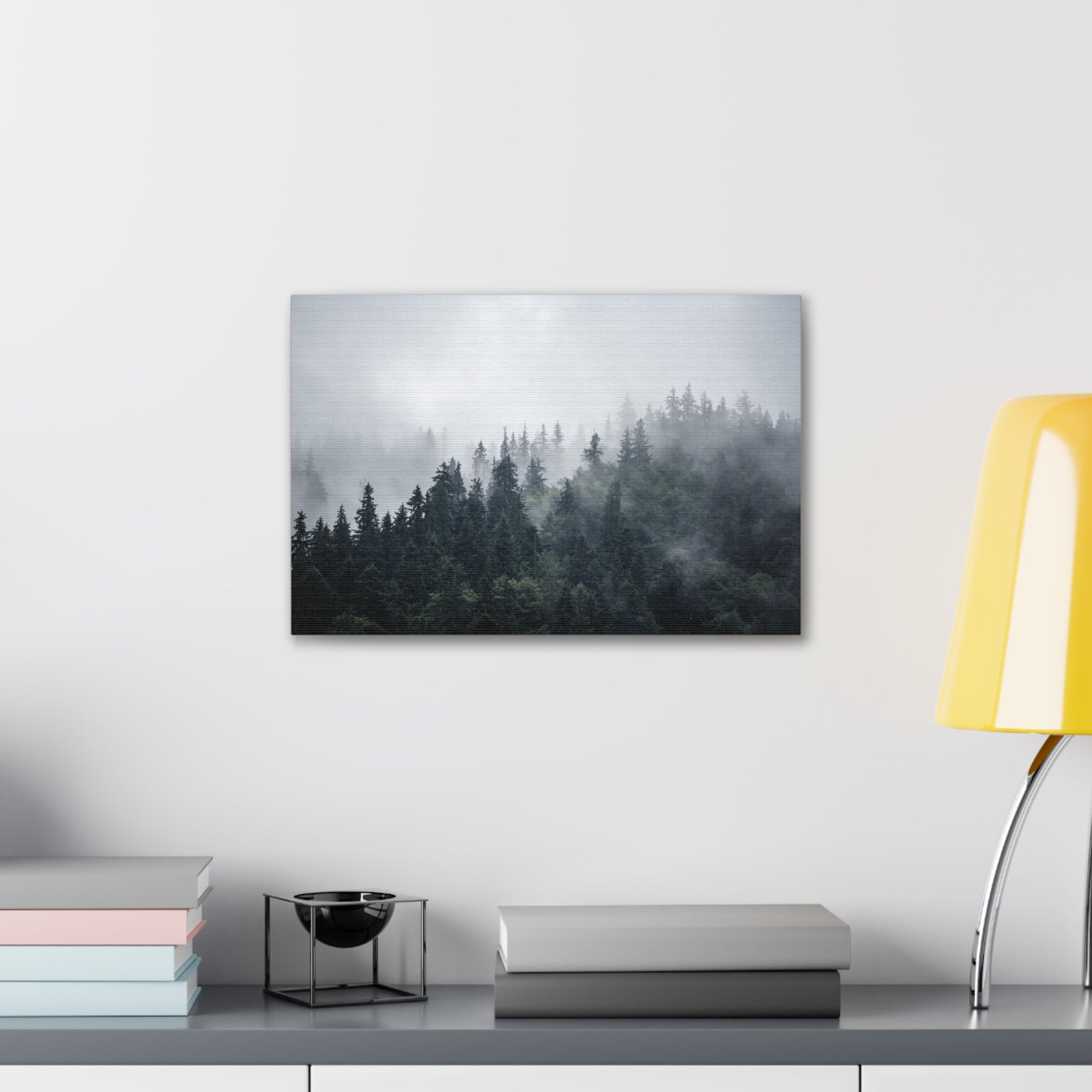 Foggy Pine Tree Green Forest Nature Wilderness Photography Canvas Wall Art for Home Decor Ready-to-Hang-Express Your Love Gifts