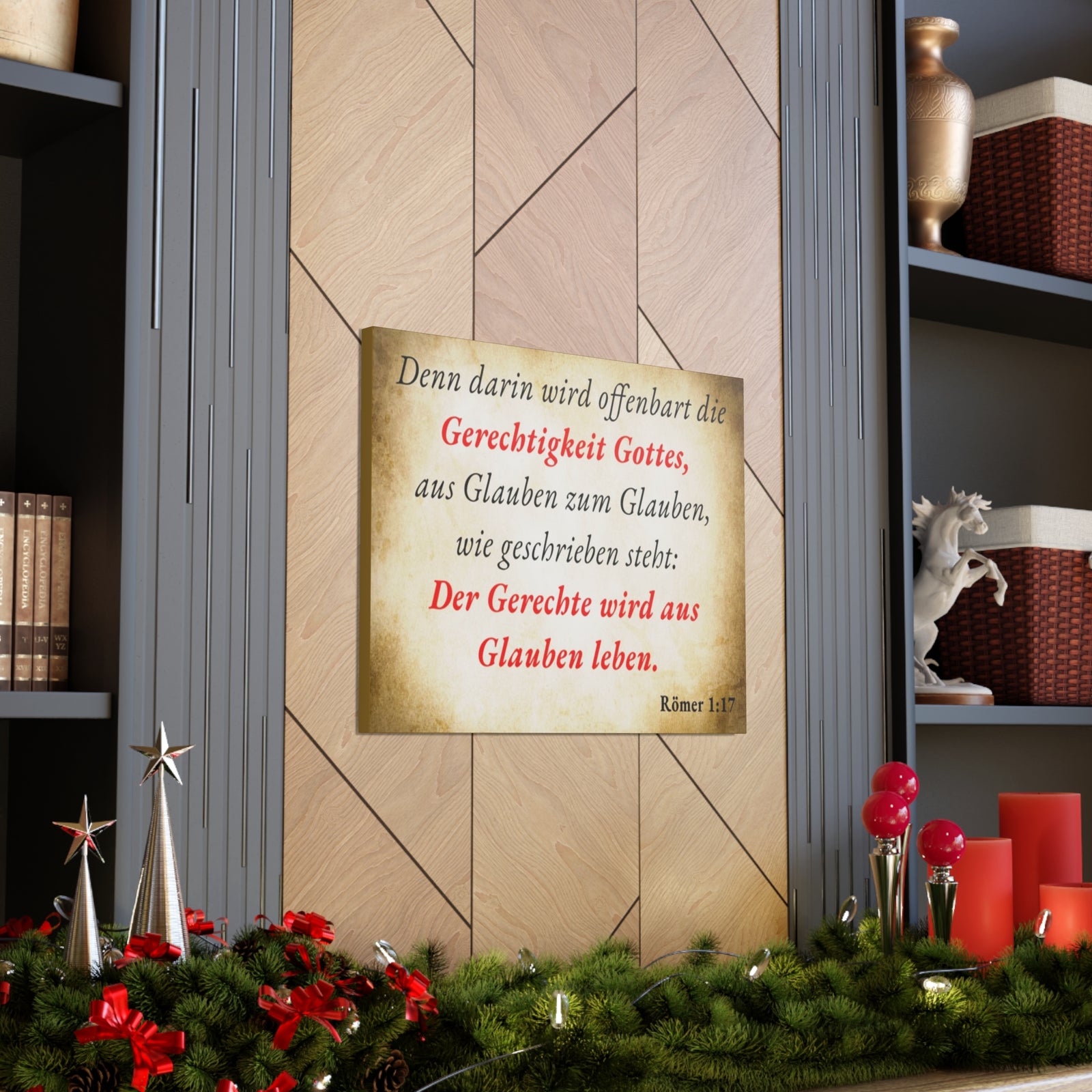 Scripture Walls Römer 1:17 Romans 1:17 Live By Faith German Gold Bible Verse Canvas Christian Wall Art Ready to Hang Unframed-Express Your Love Gifts