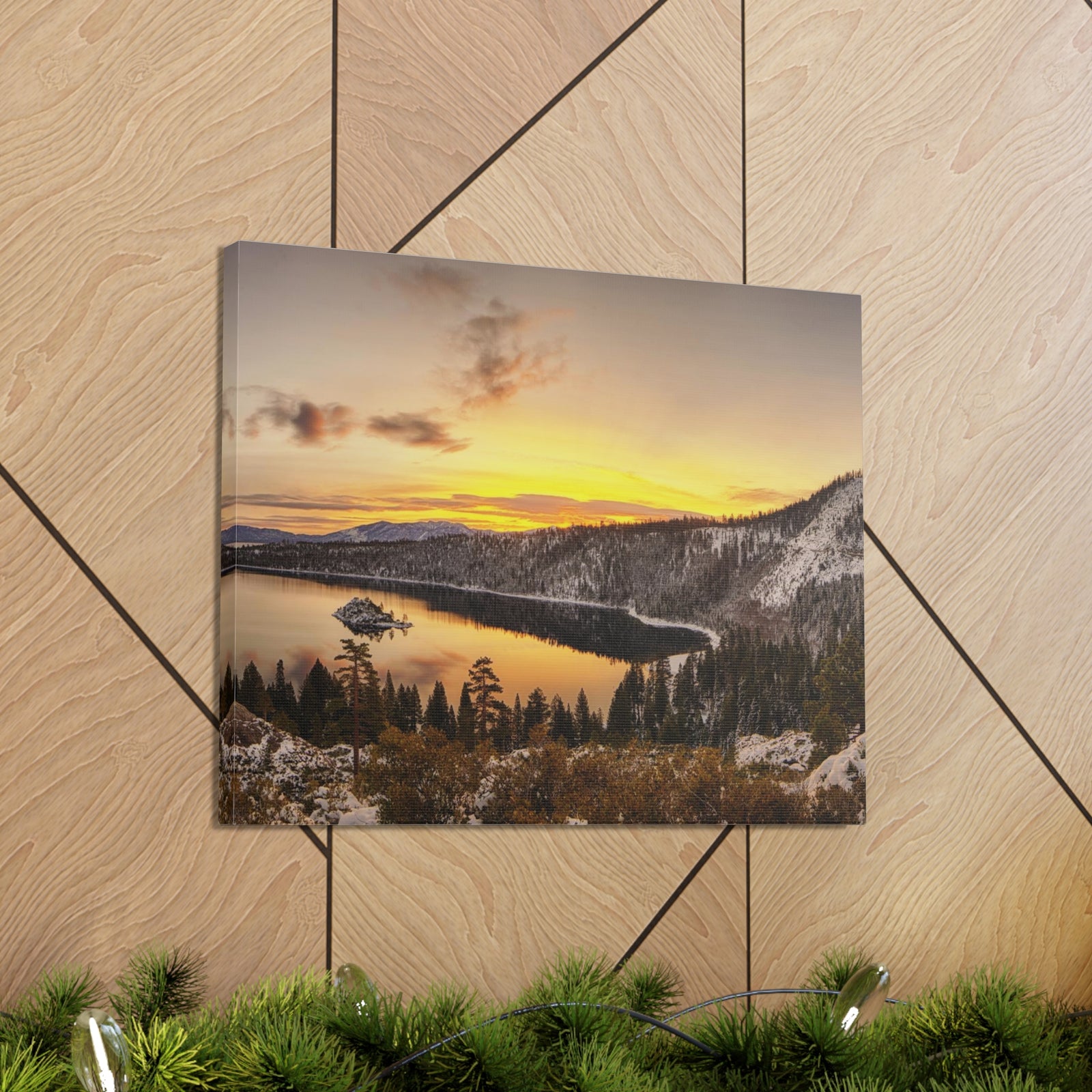 Winter Pine Tree Forest Mountain Lake Nature Wilderness Photography Canvas Wall Art for Home Decor Ready-to-Hang-Express Your Love Gifts