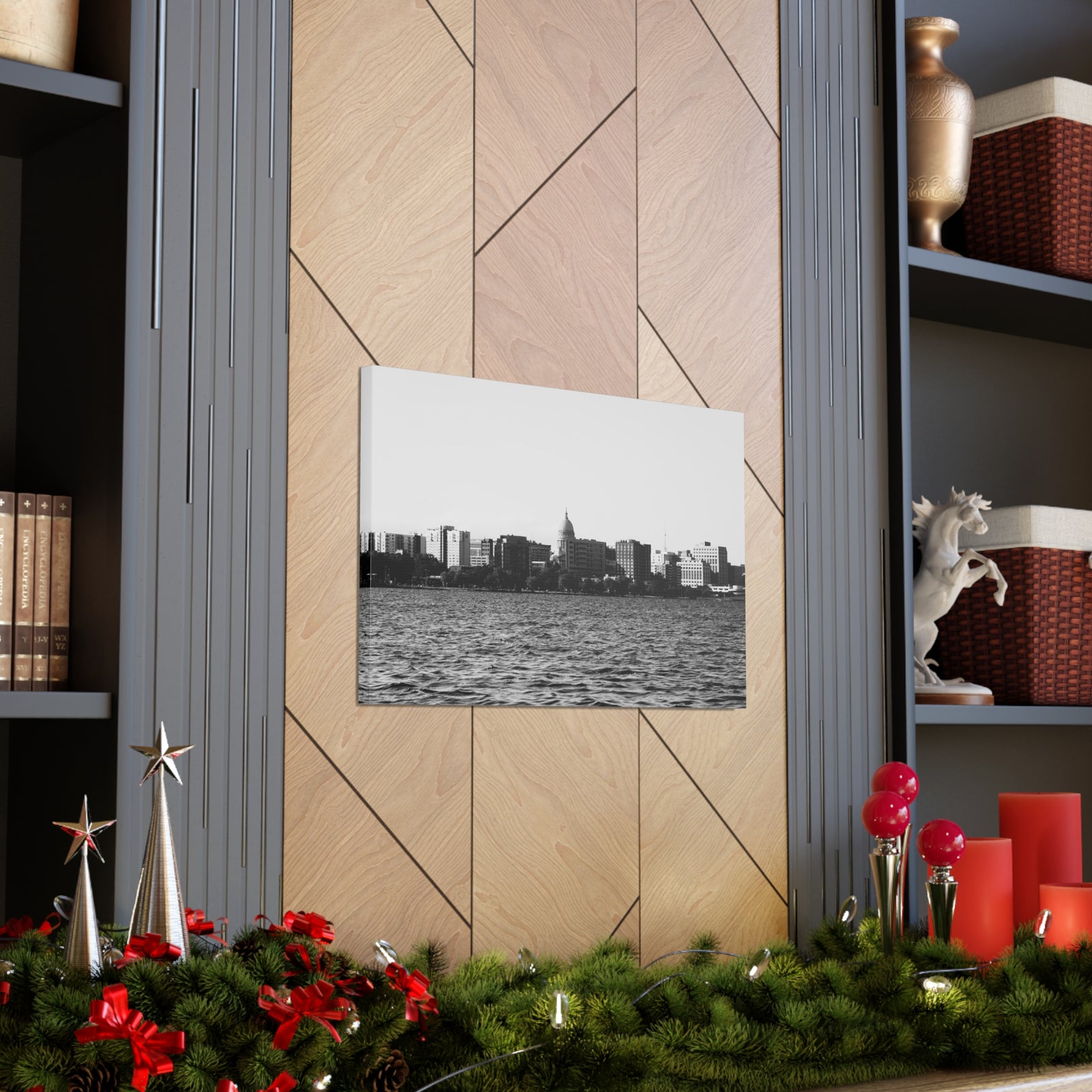 Madison Black White Skyline Canvas Artwork High-Quality Breathtaking Stunning Cityscape for Home Decor Ready to Hang-Express Your Love Gifts