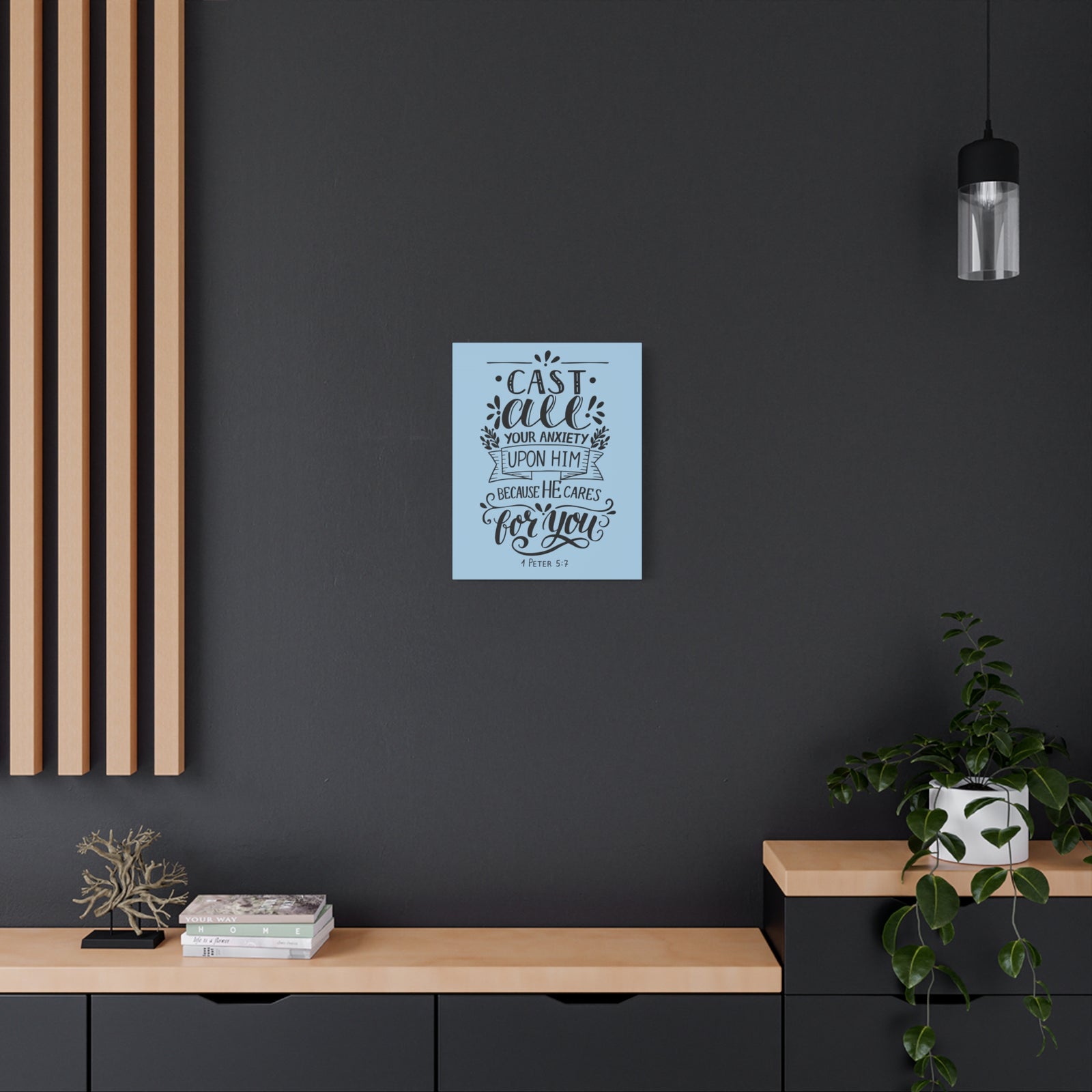 Scripture Canvas Cast All Your Anxiety 1 Peter 5:7 Christian Wall Art Bible Verse Print Ready To Hang-Express Your Love Gifts