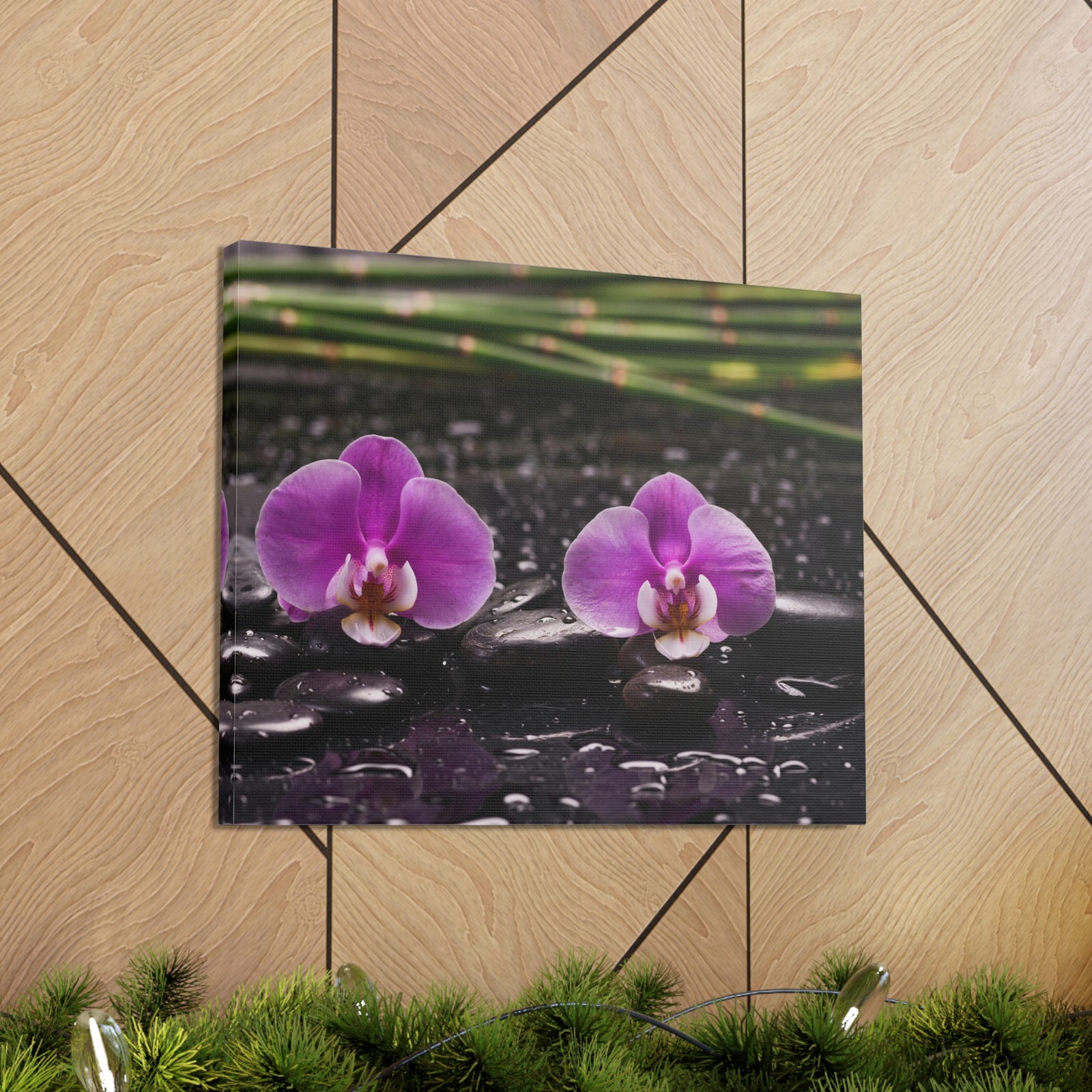Two Pink Orchid Forest Floral Nature Photography Canvas Wall Art for Home Decor Ready-to-Hang-Express Your Love Gifts