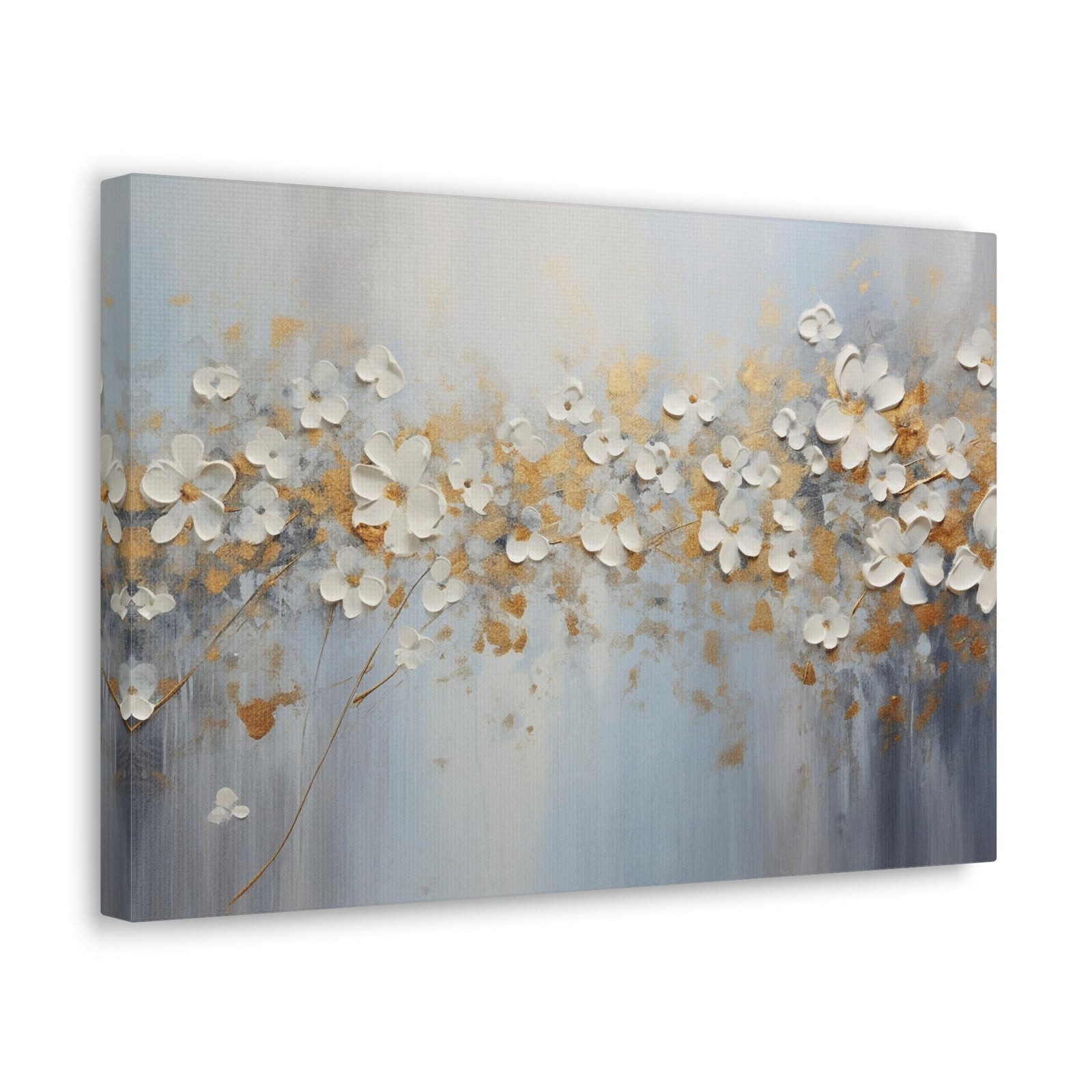 Abstract Gold Element White Flowers Texture Background Canvas Wall Art for Home Decor Ready-to-Hang-Express Your Love Gifts
