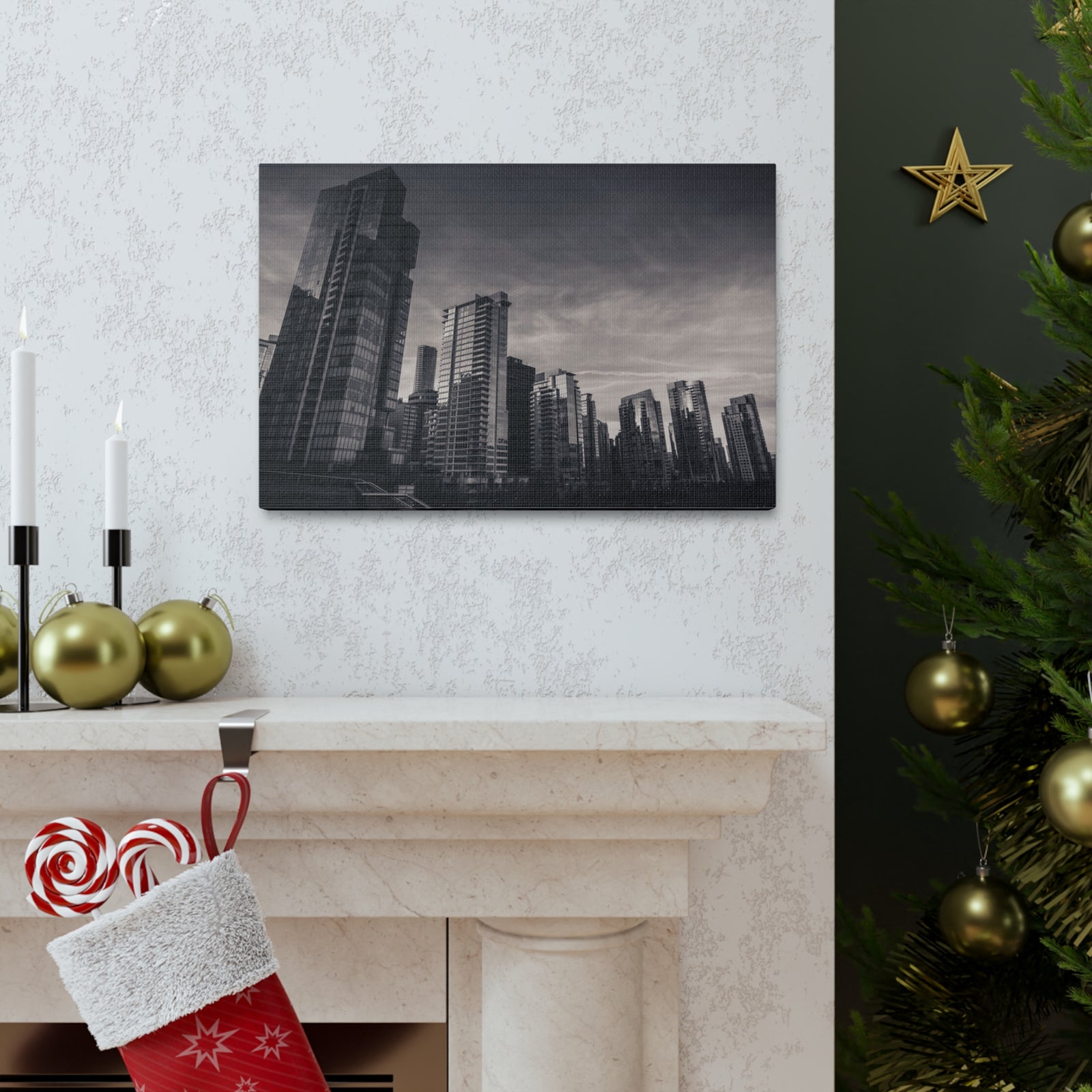 Vancouver Black And White Skyline Canvas Artwork High-Quality Breathtaking Stunning Cityscape for Home Decor Ready to Hang-Express Your Love Gifts