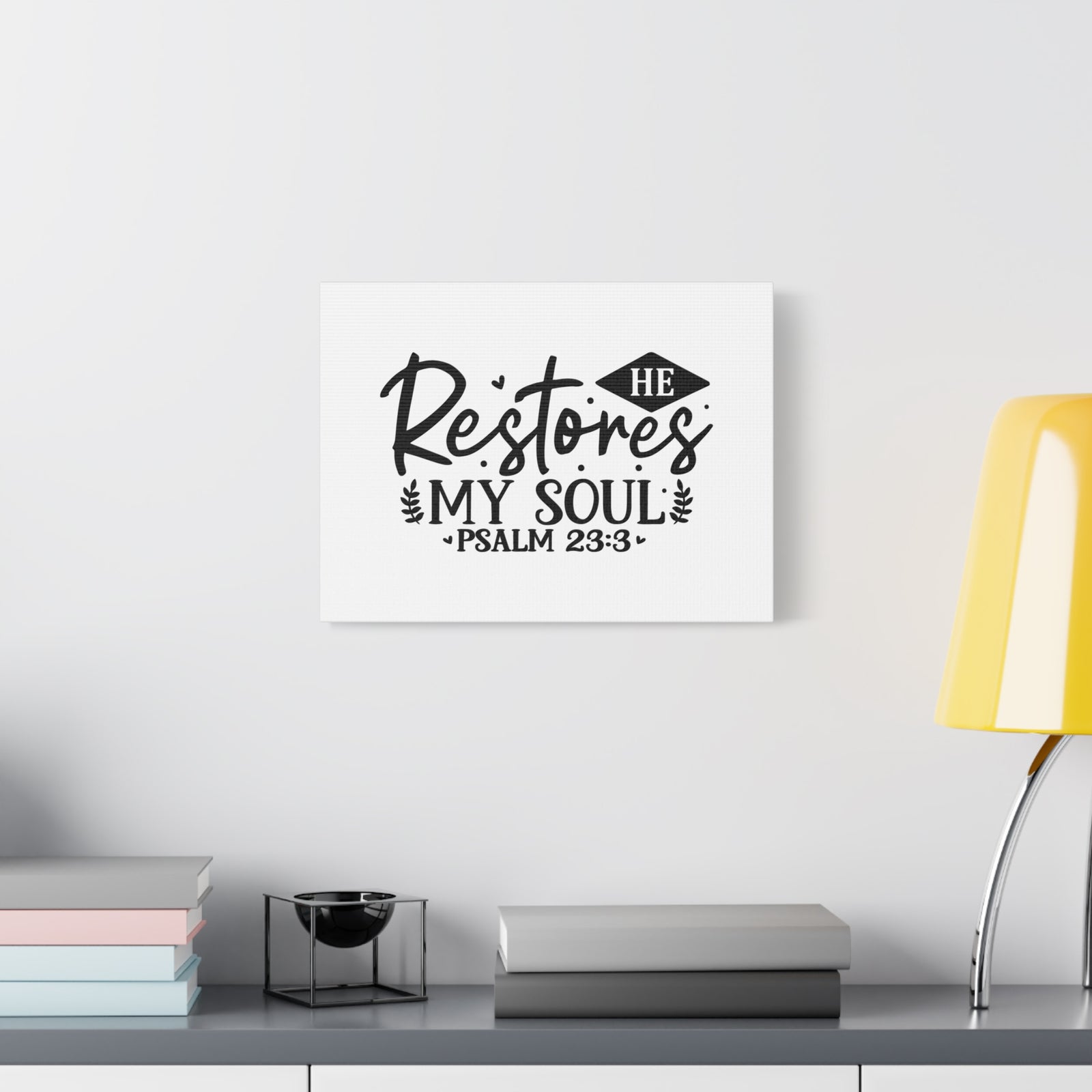 Scripture Canvas He Restores My Soul Psalm 23:3 Christian Wall Art Bible Verse Print Ready to Hang-Express Your Love Gifts
