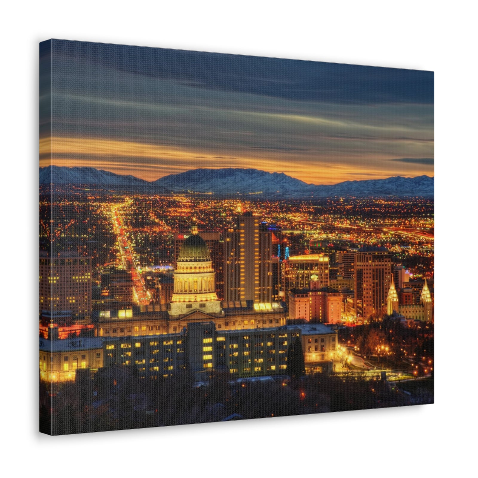 Salt Lake City Night Skyline Canvas Artwork High-Quality Breathtaking Stunning Cityscape for Home Decor Ready to Hang-Express Your Love Gifts