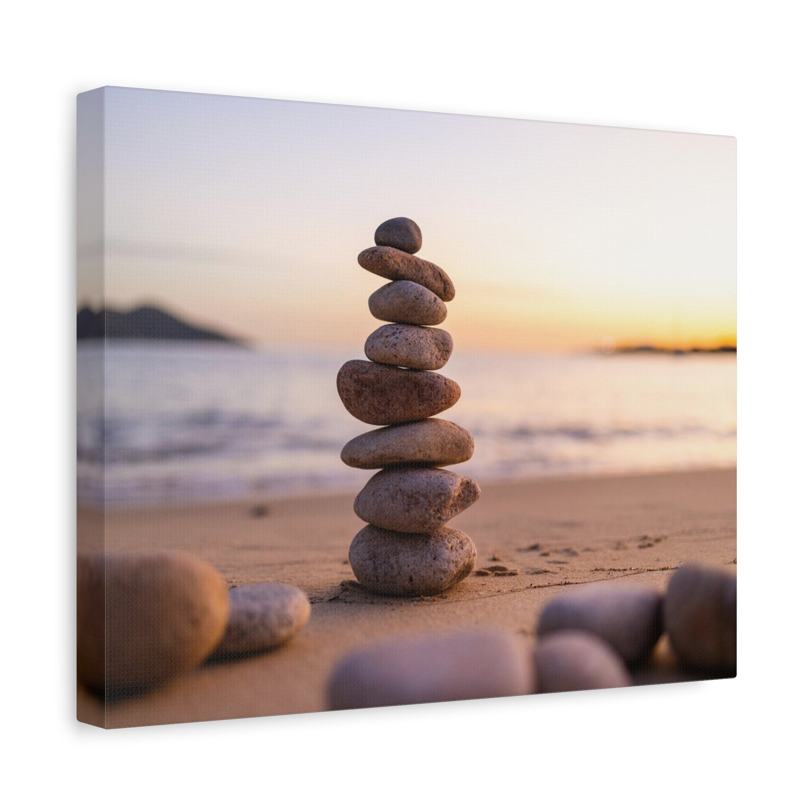 Pebbles Stack Over Blue Sea Nature Wilderness Photography Canvas Wall Art for Home Decor Ready-to-Hang-Express Your Love Gifts