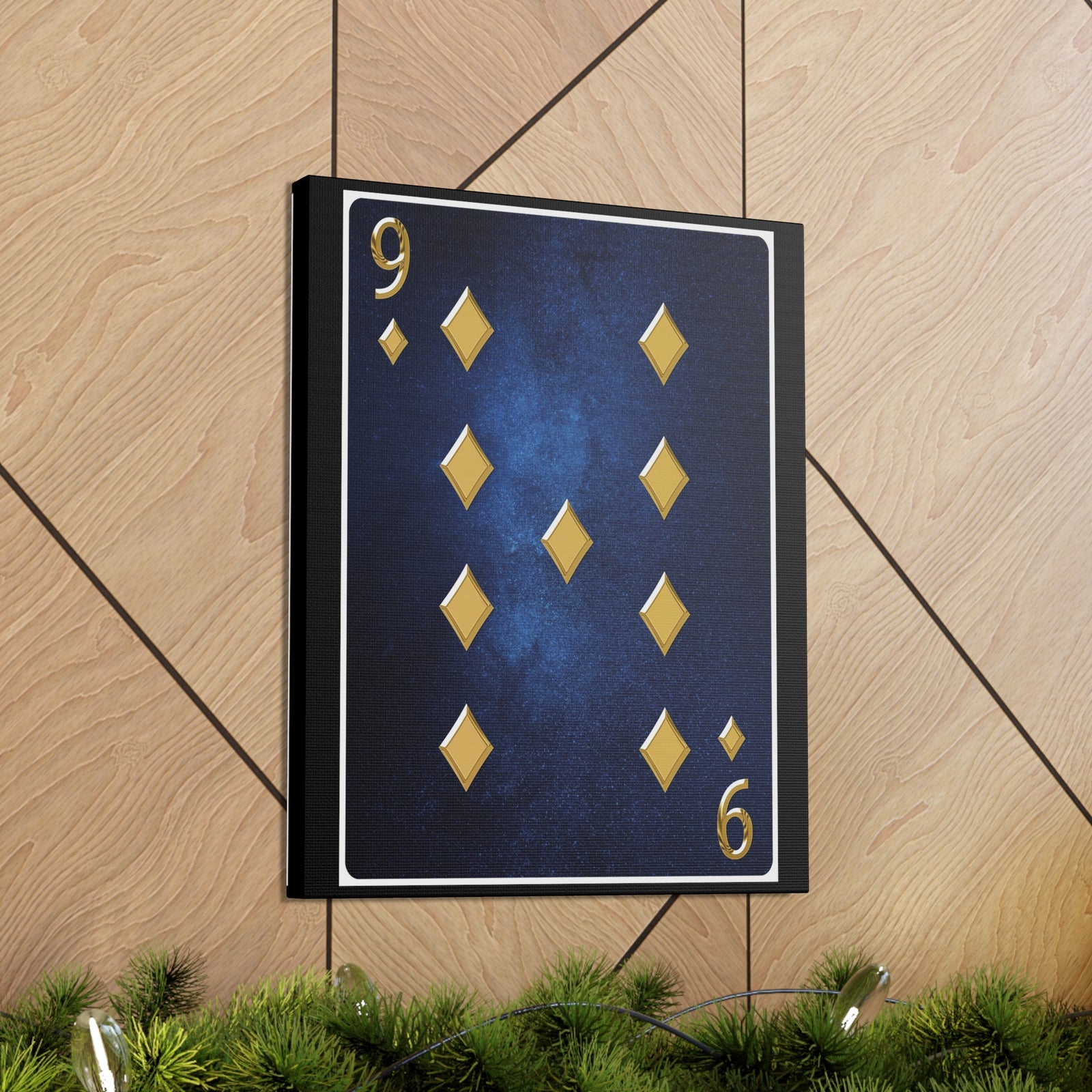 Nine Of Diamonds Space Background Playing Card Canvas Wall Art for Home Decor Ready-to-Hang-Express Your Love Gifts