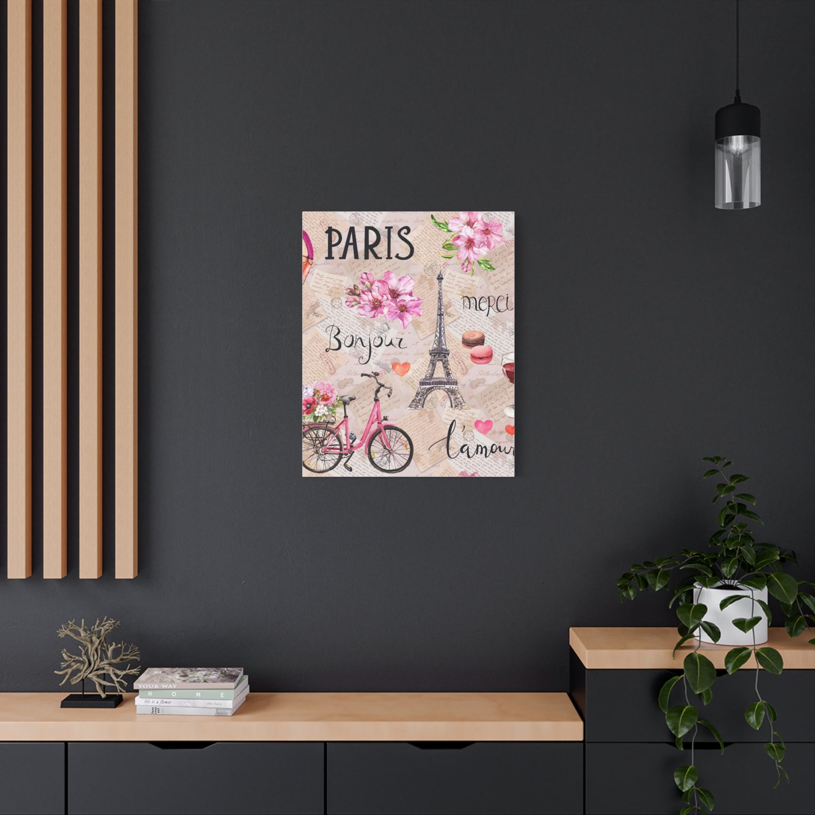 Eiffel Tower Pink Bike Paris Illustration France Canvas Artwork High-Quality Breathtaking French City for Home Decor Ready to Hang-Express Your Love Gifts
