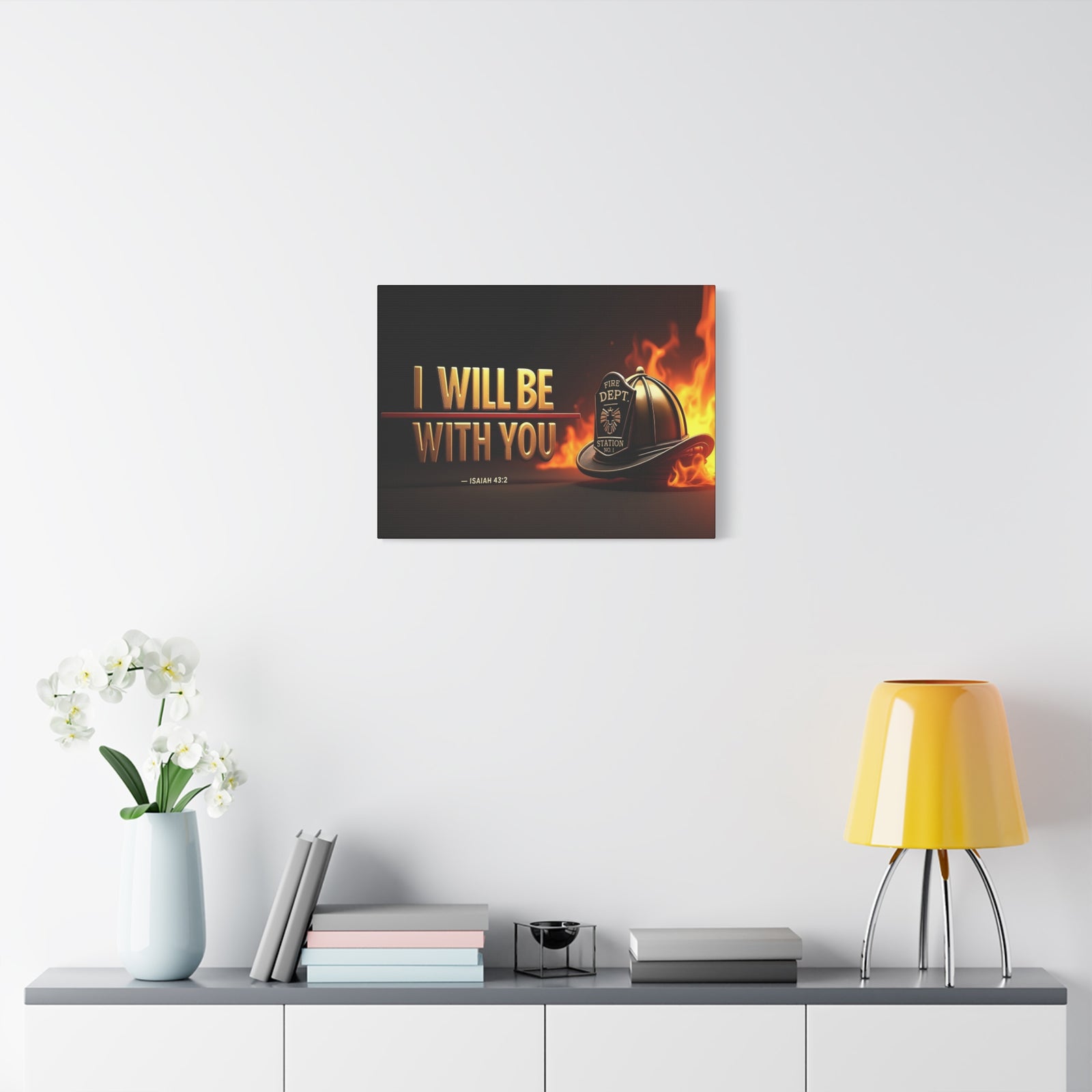 Scripture Walls Isaiah 43:2 Firefighter I Will Be With You Bible Verse Canvas Christian Wall Art Ready to Hang Unframed-Express Your Love Gifts