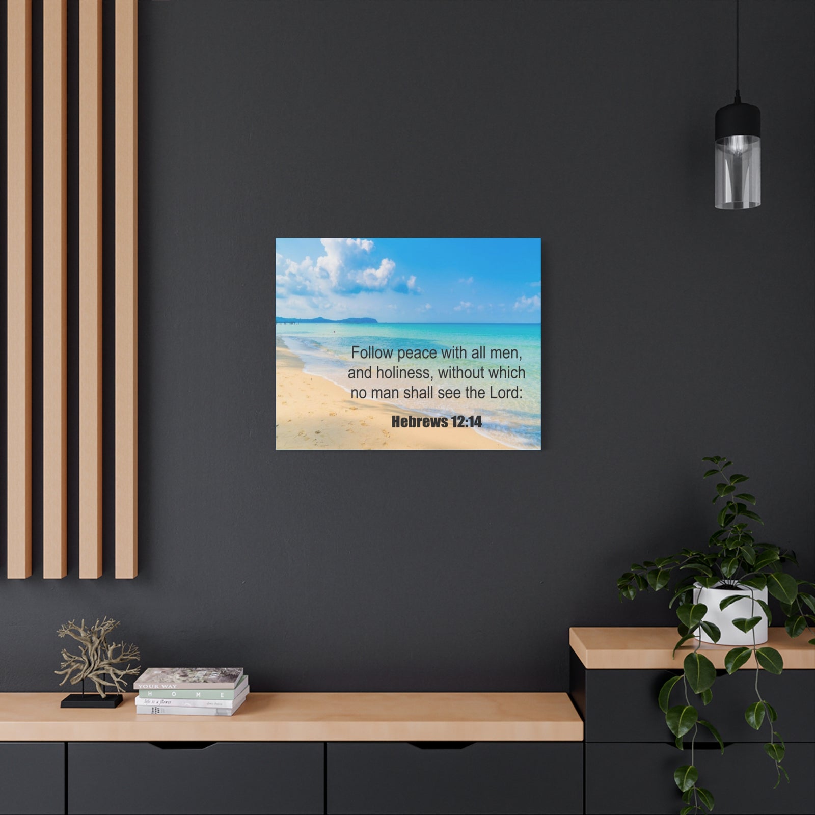 Scripture Canvas Follow Peace Hebrews 12:14 Christian Wall Art Print Ready to Hang-Express Your Love Gifts
