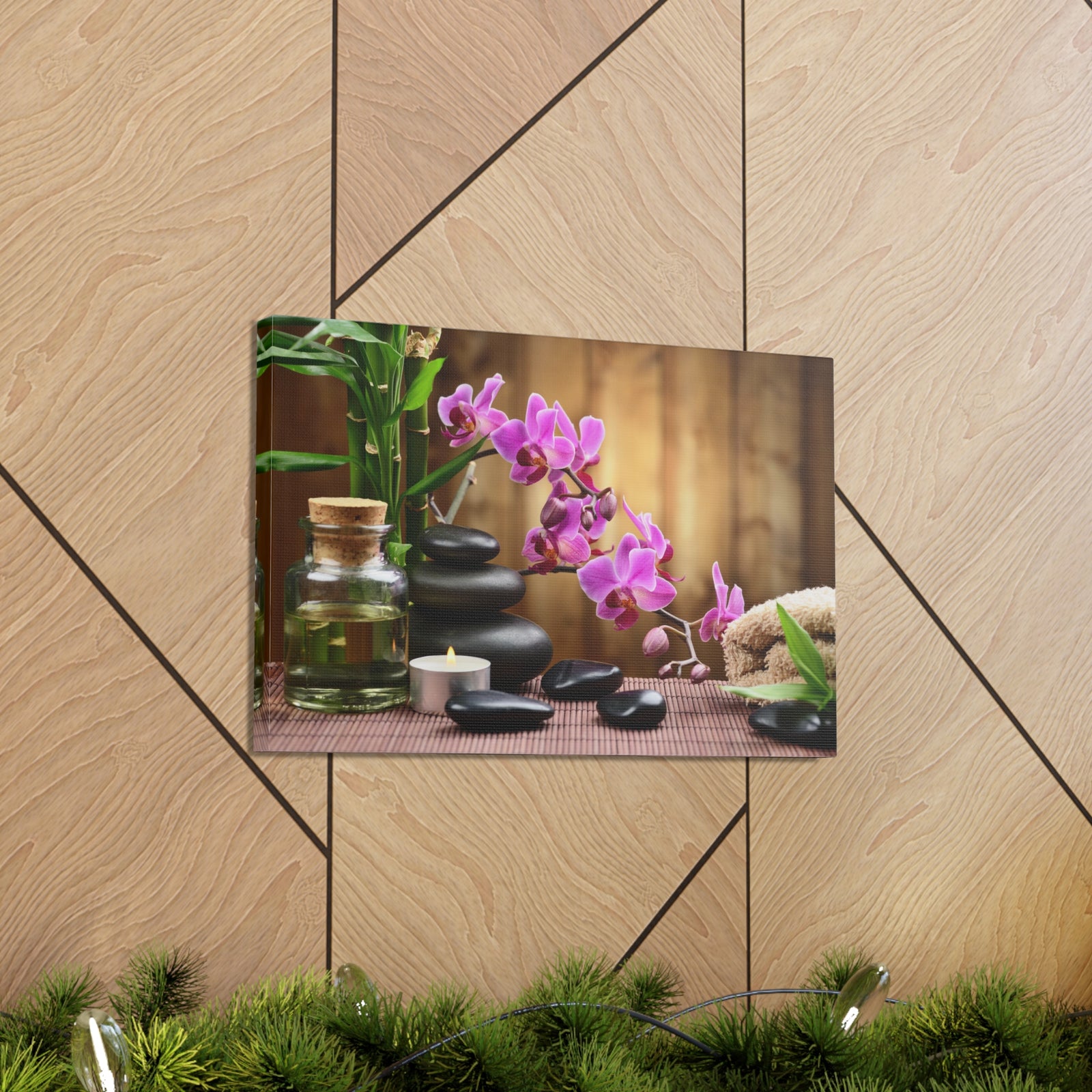 Bamboo Stones Orchid Forest Floral Nature Photography Canvas Wall Art for Home Decor Ready-to-Hang-Express Your Love Gifts