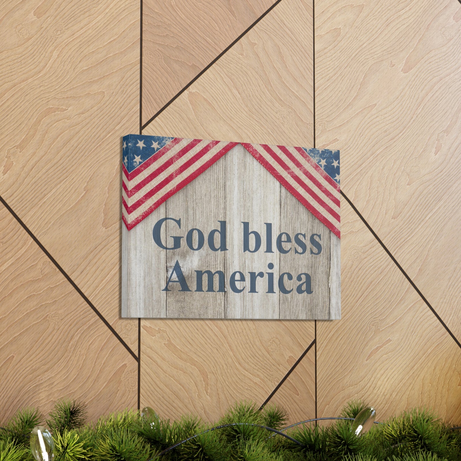 God Bless America Patriotic Message Canvas Wall Art for Home Decor Ready-to-Hang-Express Your Love Gifts