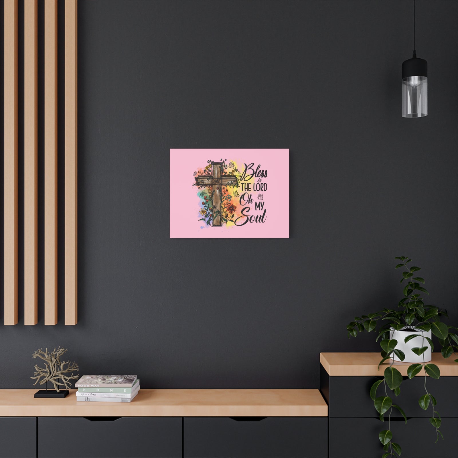 Scripture Canvas Bless The Lord Psalm 103:1 Flower Cross Christian Wall Art Bible Verse Print Ready to Hang-Express Your Love Gifts