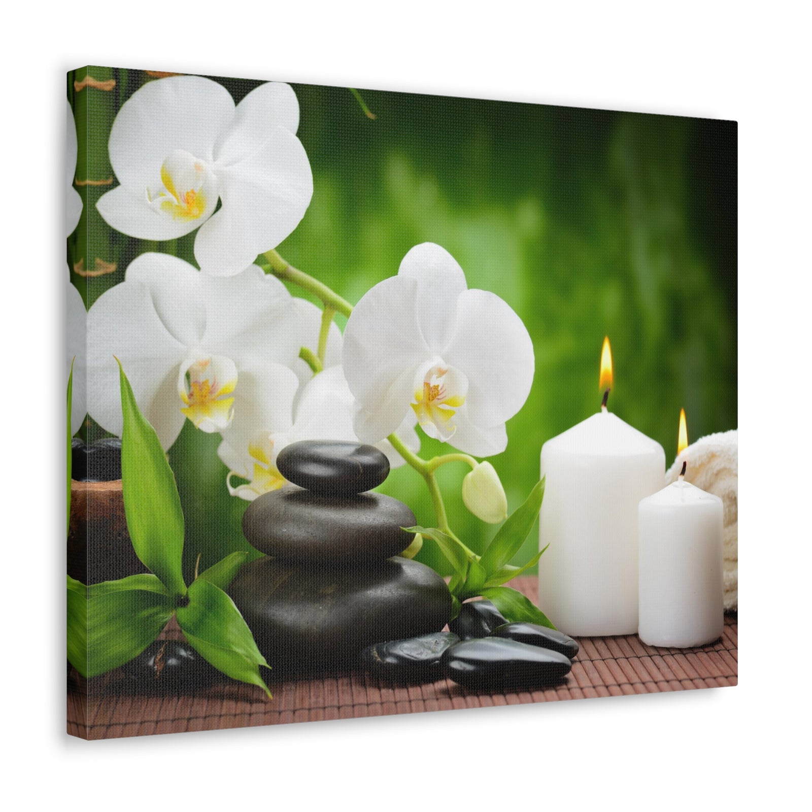 Zen Basalt Stones Forest Floral Nature Photography Canvas Wall Art for Home Decor Ready-to-Hang-Express Your Love Gifts