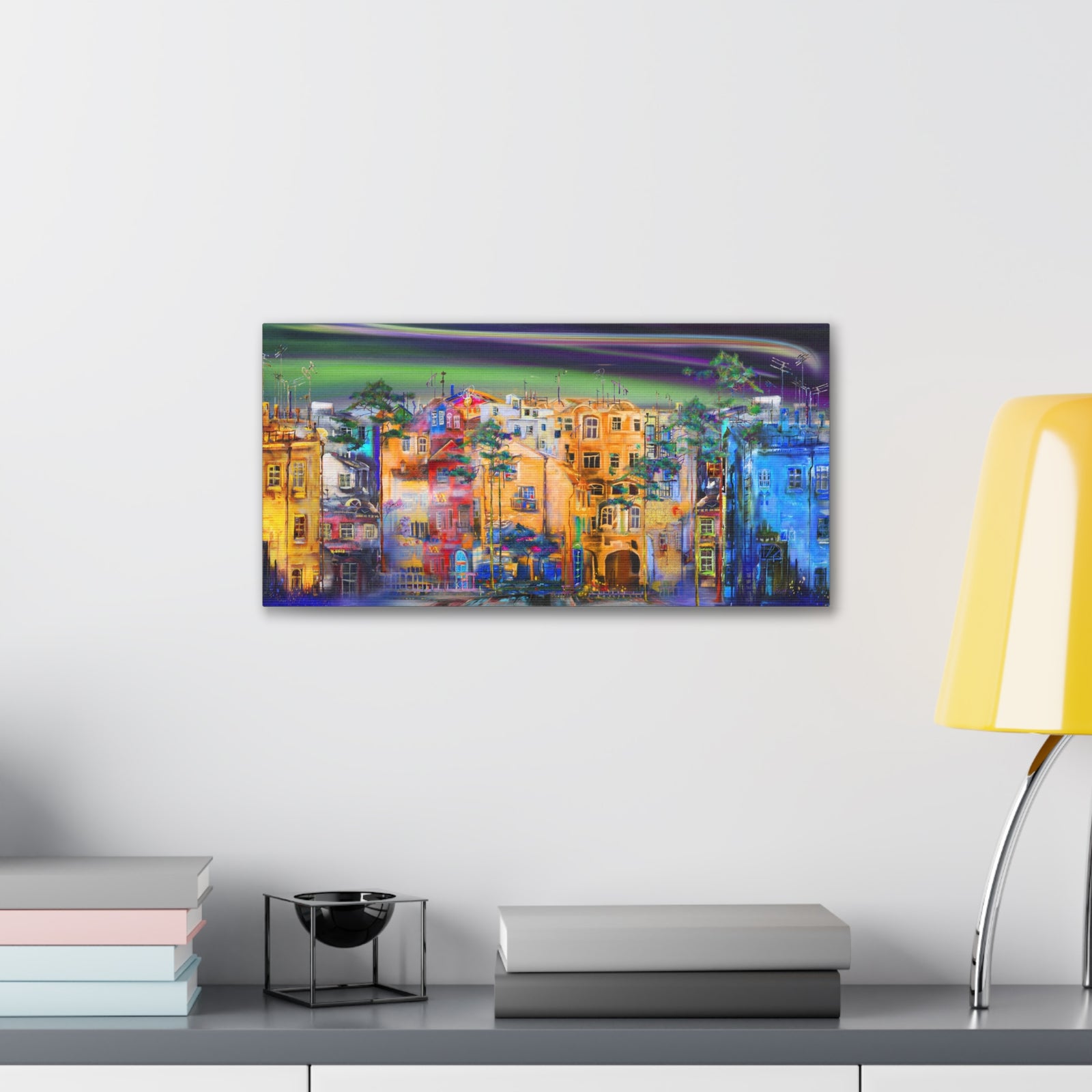 City Skyline Night Street Canvas Wall Art for Home Decor Ready-to-Hang-Express Your Love Gifts