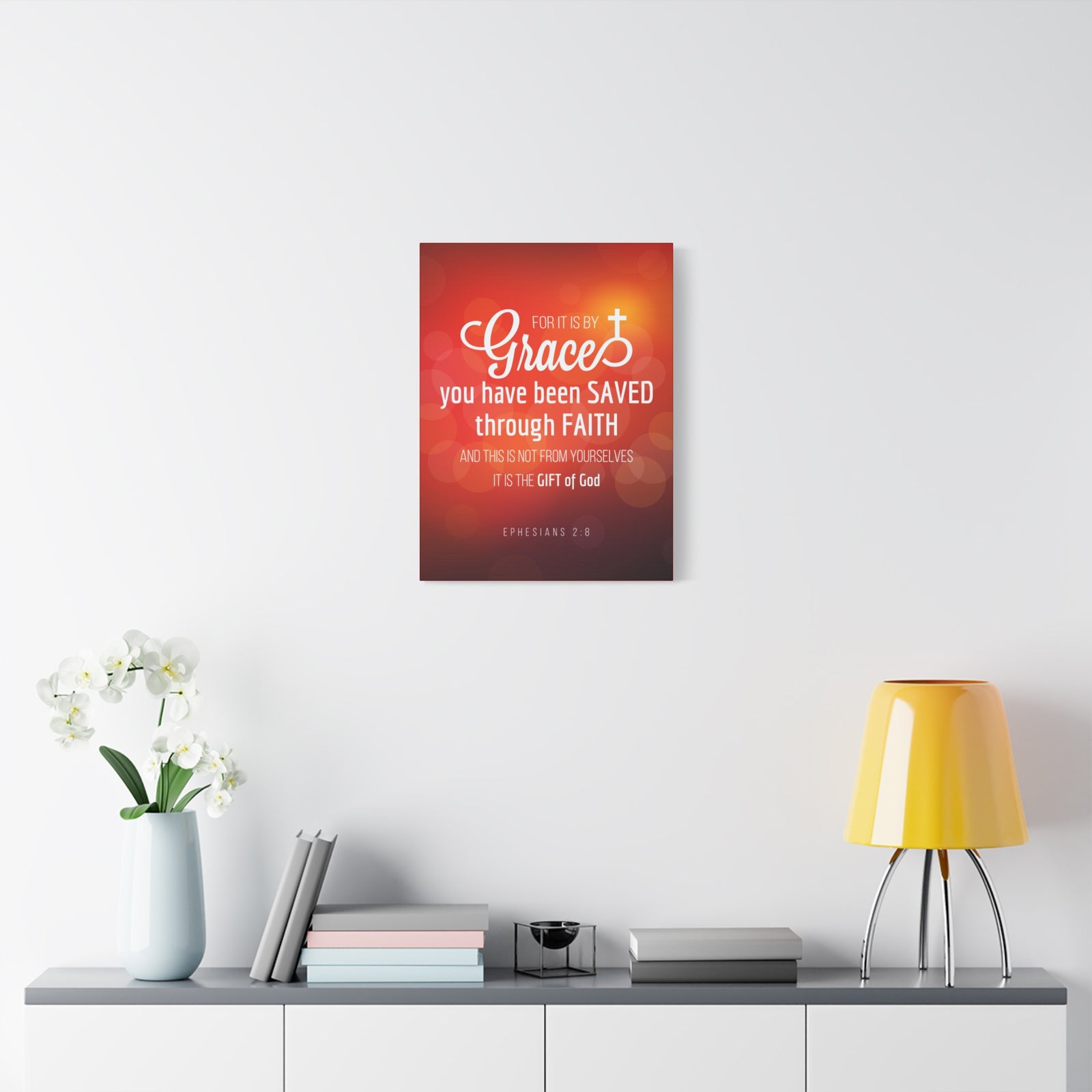 Scripture Canvas Saved Through Faith Ephesians 2:8 Wall Art Bible Verse Print Ready to Hang-Express Your Love Gifts
