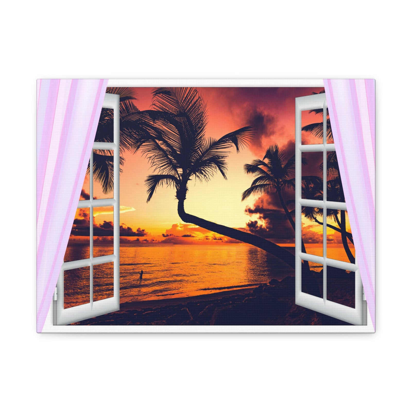 Window Open View Sea Sunset Sun In The Clouds Ocean Canvas Wall Art for Home Decor Ready-to-Hang-Express Your Love Gifts