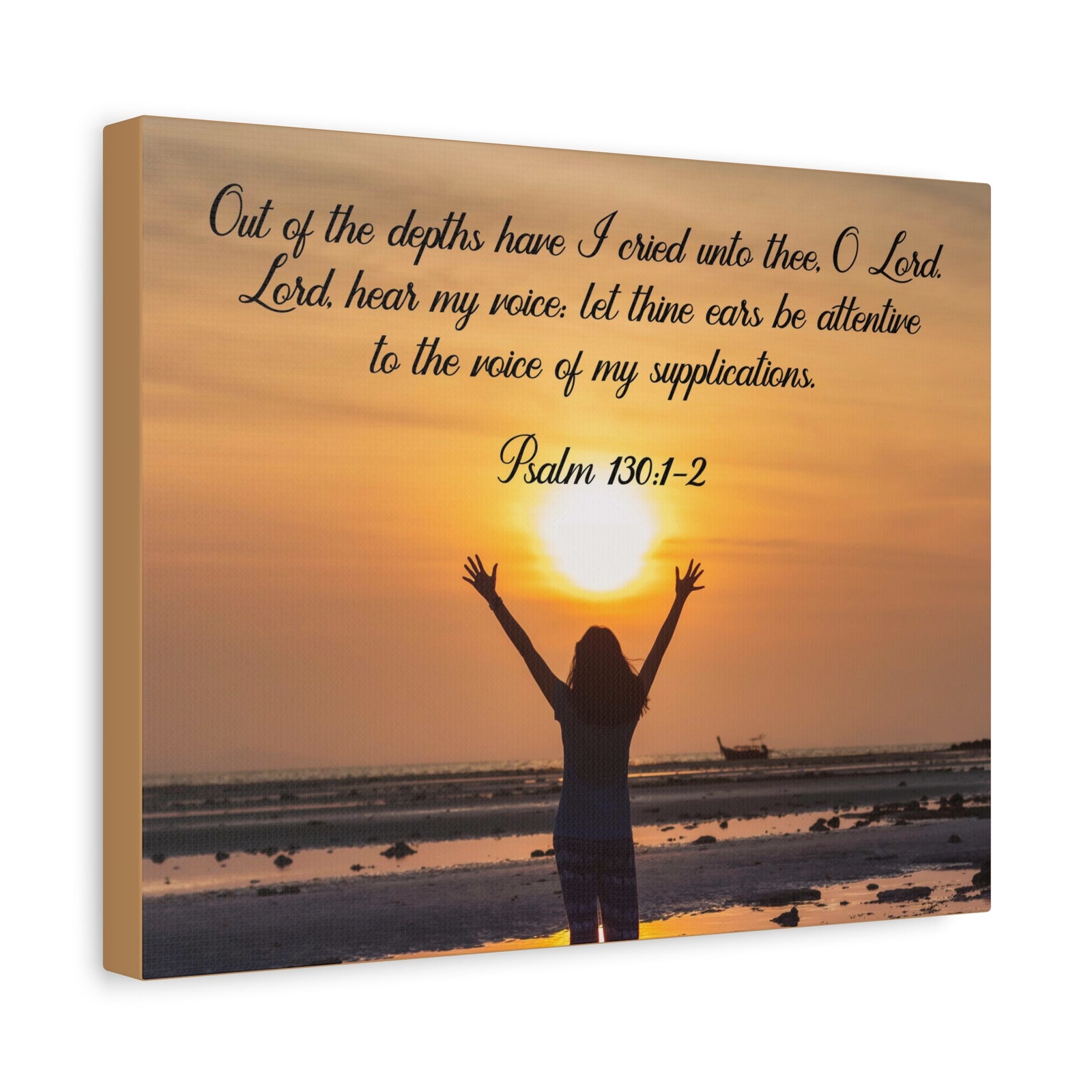 Bible Verse Canvas Out of The Depths Psalm 130:1-2 Christian Home Décor Wall Art Scripture Ready to Hang Faith Print-Express Your Love Gifts