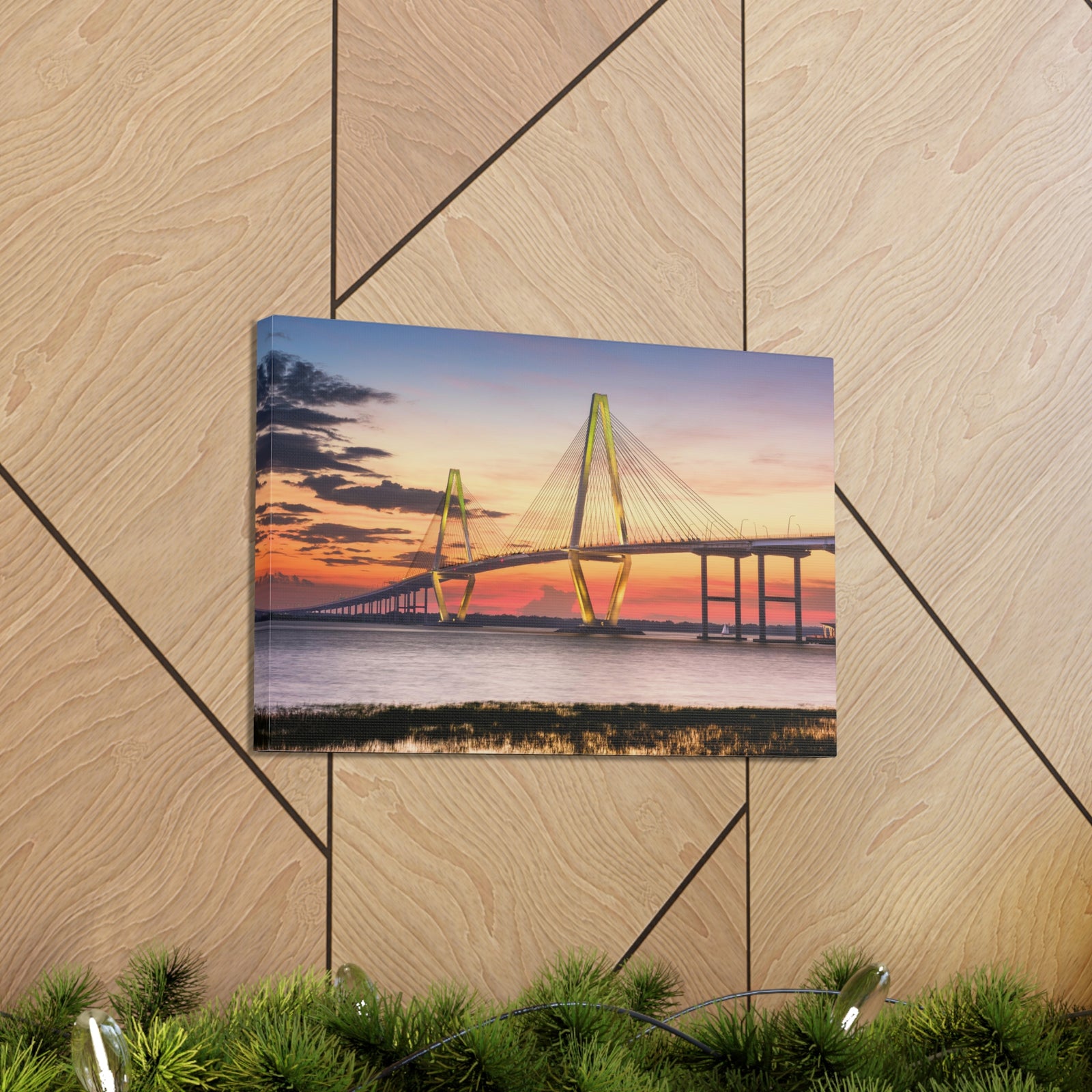 Jr Cooper River Bridge Charleston South Carolina Nature Wilderness Photography Canvas Wall Art for Home Decor Ready-to-Hang-Express Your Love Gifts