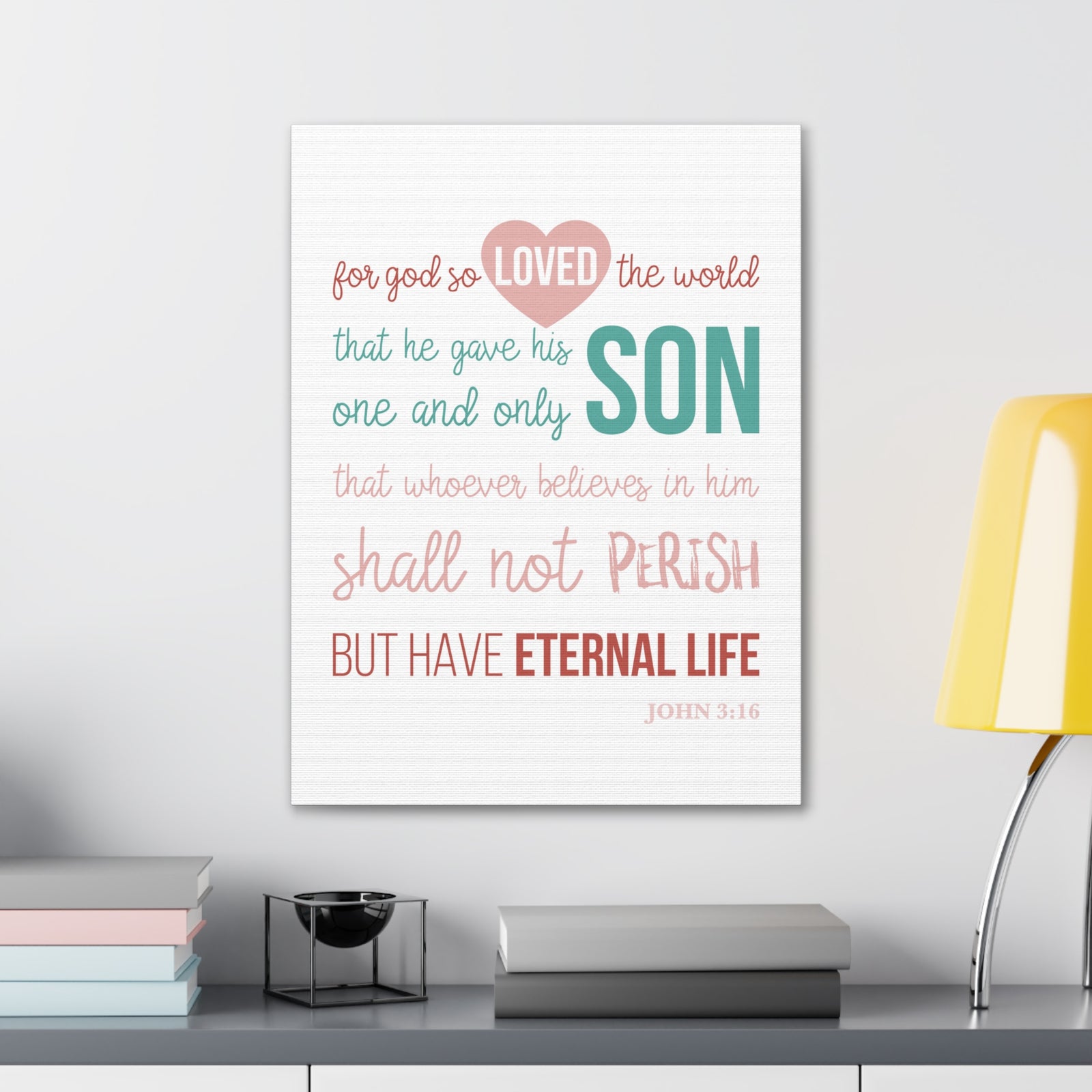 Scripture Canvas For God So Love John 3:16 Christian Wall Art Bible Verse Print Ready To Hang-Express Your Love Gifts