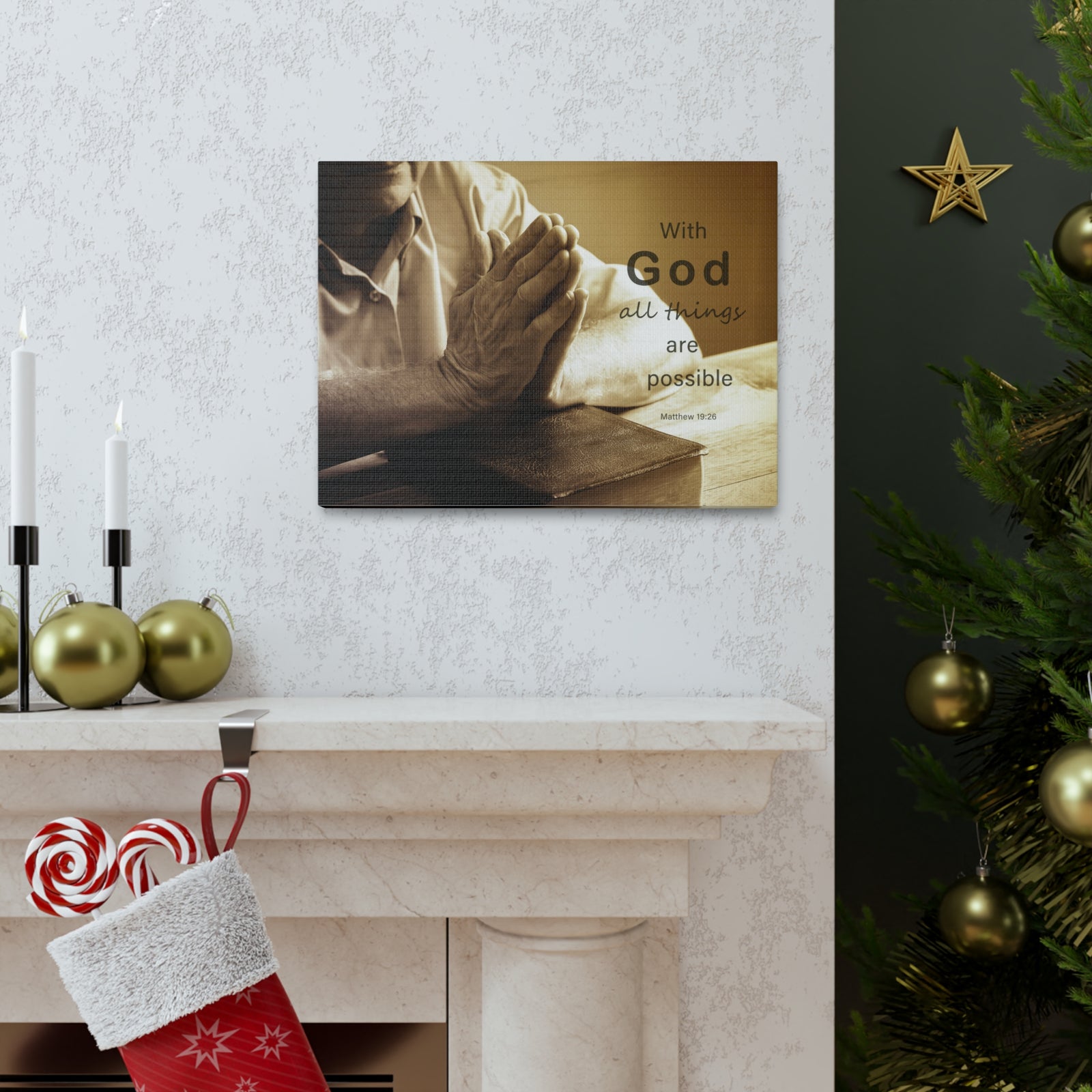 Scripture Walls With God Matthew 19:26 Praying Hands Bible Verse Canvas Christian Wall Art Ready to Hang-Express Your Love Gifts