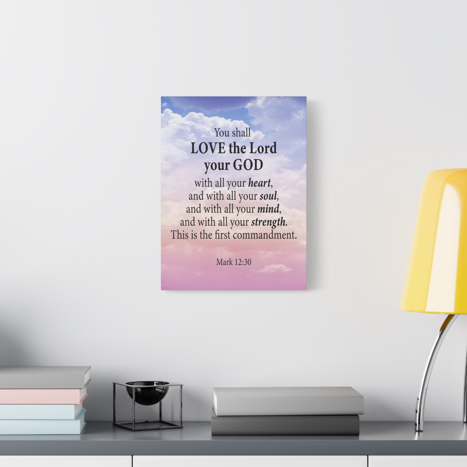 Bible Verse Canvas Love the Lord With All Your Heart Mark 12:30 Wall Art Christian Home Decor-Express Your Love Gifts