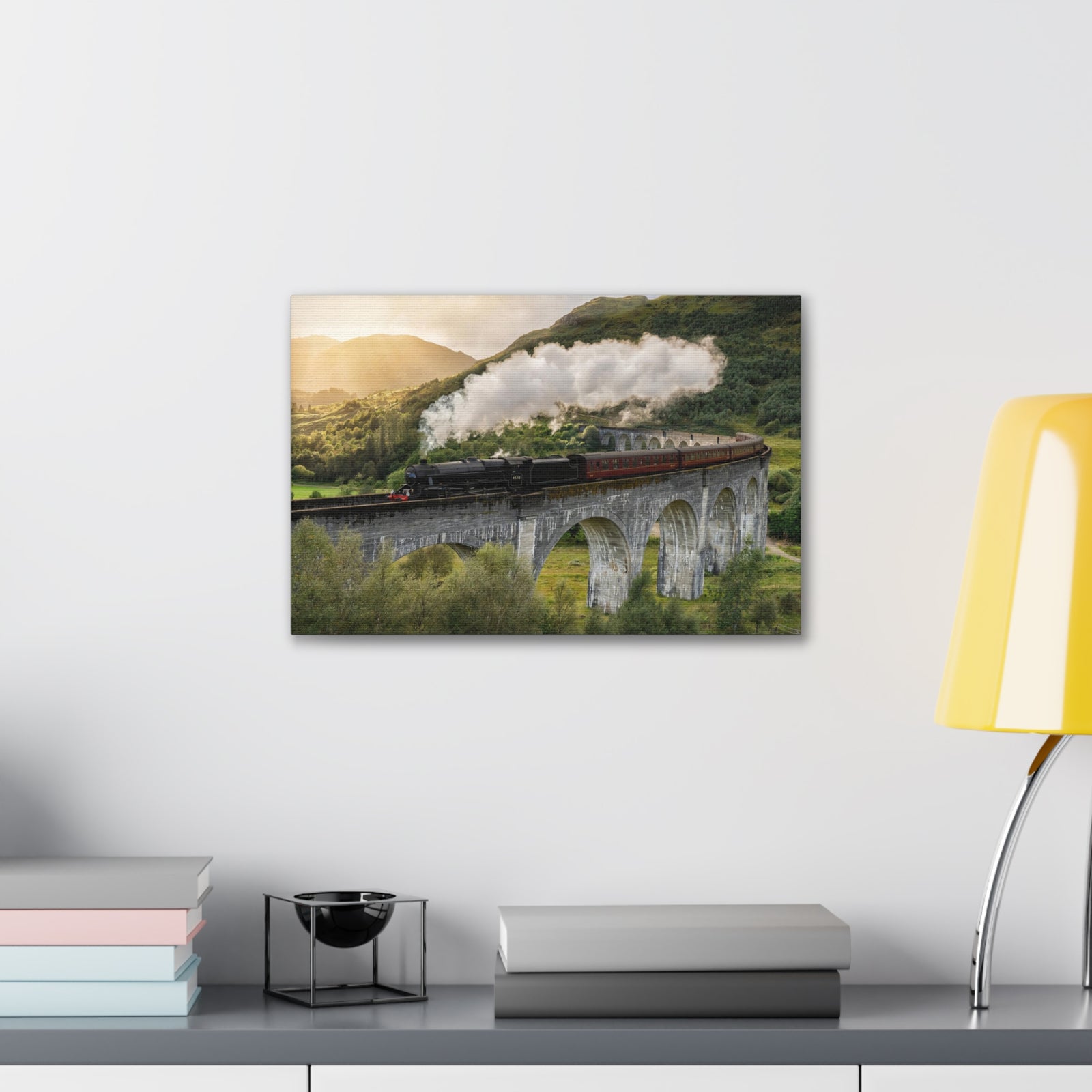 Steam Train Running On Scottish Highlands Modern Multicolor Scenic Nature Photography Canvas Home Office Decor Ready to Hang-Express Your Love Gifts